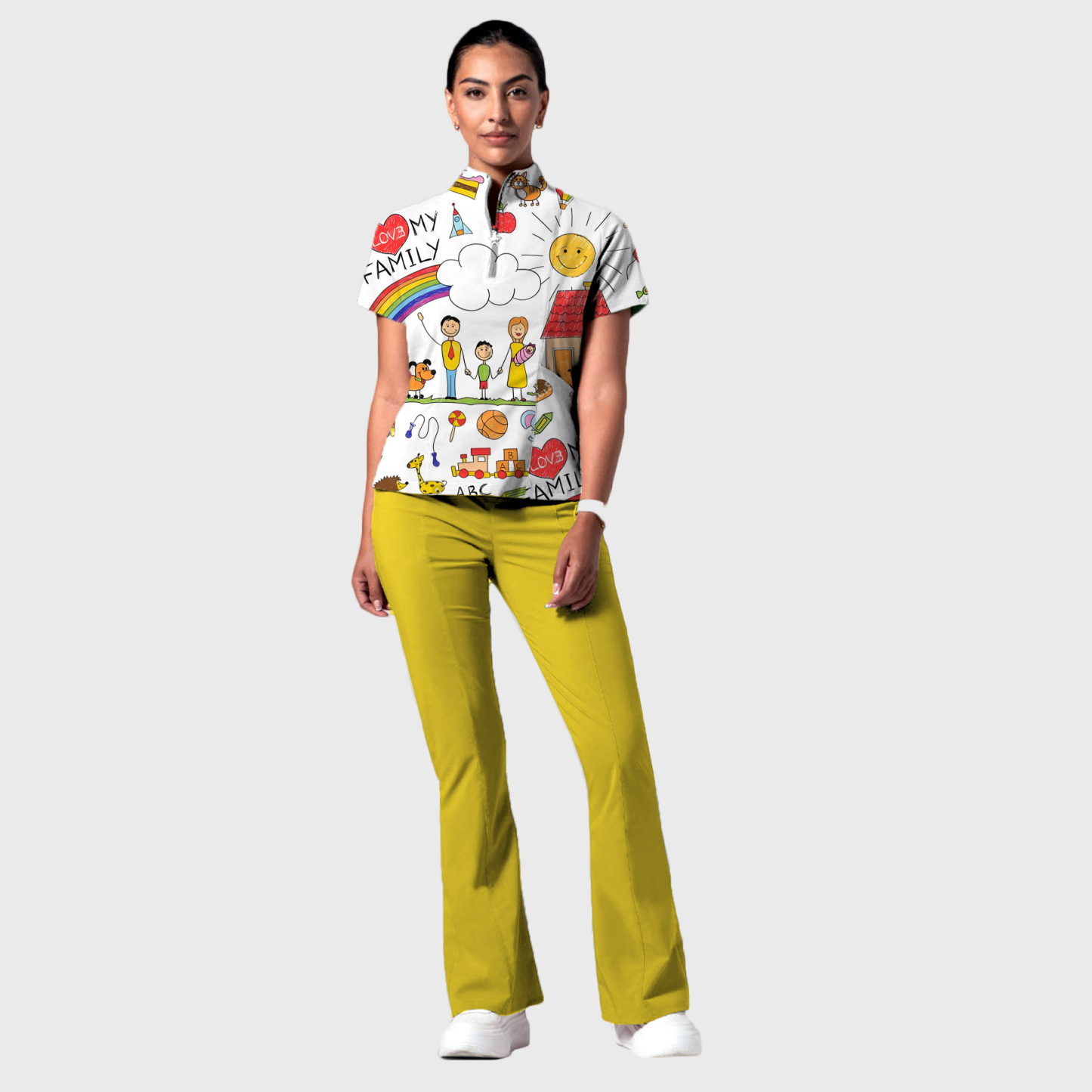 Women's Happy Family Printed Scrub Set SP27