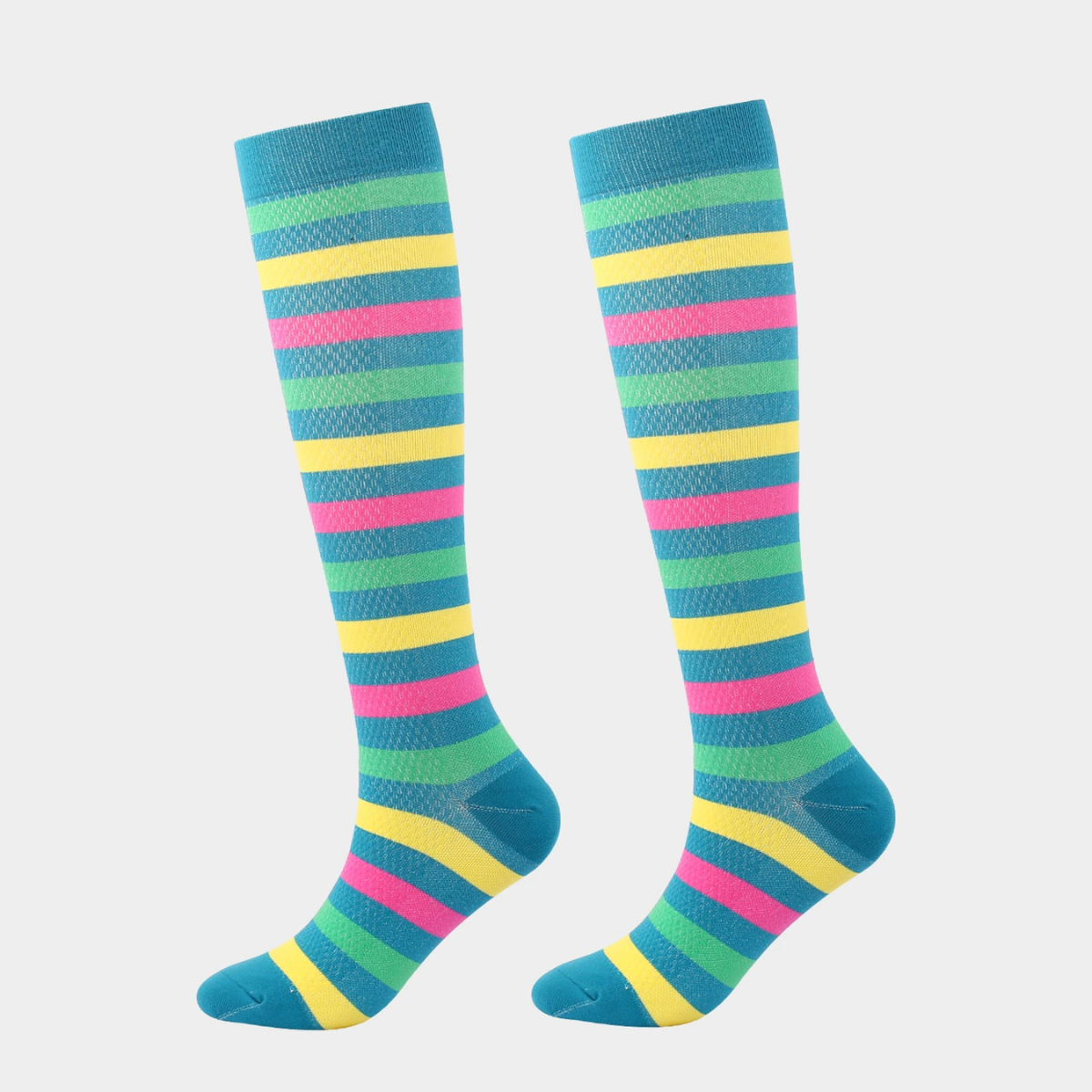 Breathable Sports Color-Blocked Striped Compression Socks 