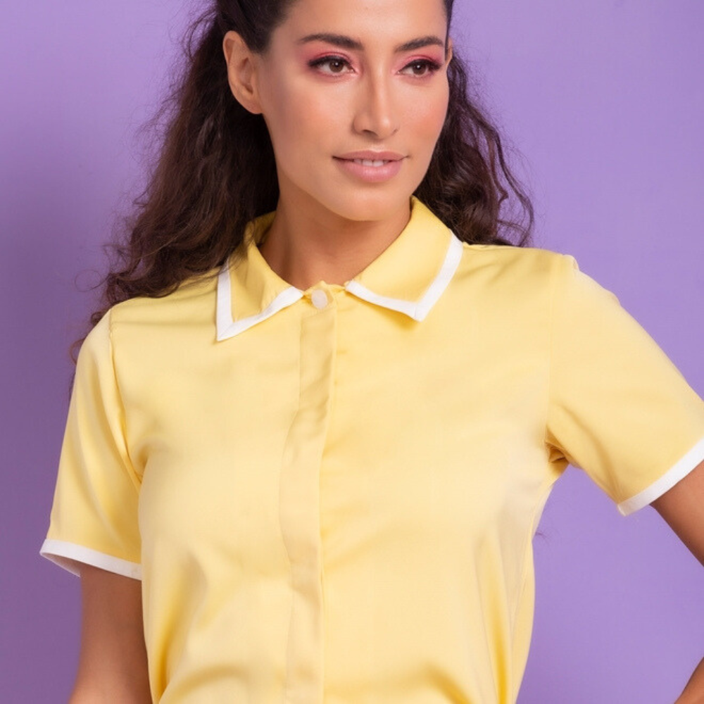 Women's Slim Fit Scrub Top with Pearl Button