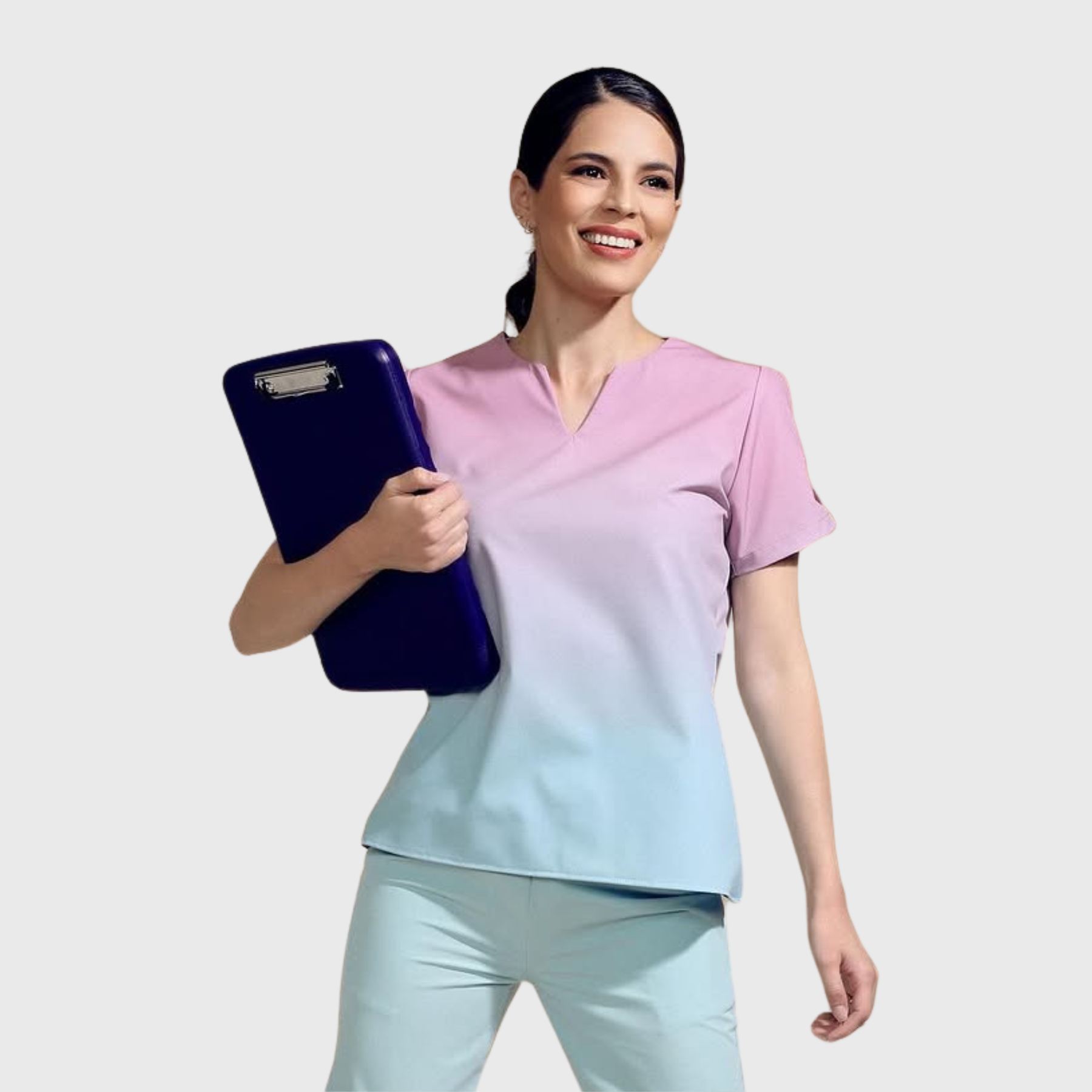 Women's V-neck Gradient Sleeves Split Scrub Top™