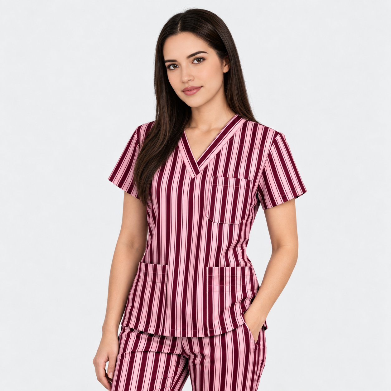 Women’s Berry Blush Striped Scrub Set