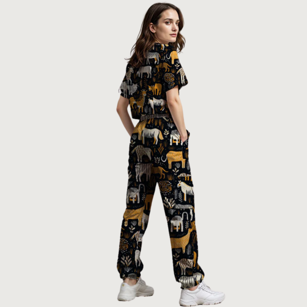 Women's Night at the Savanna V-neck Scrub Set SA9