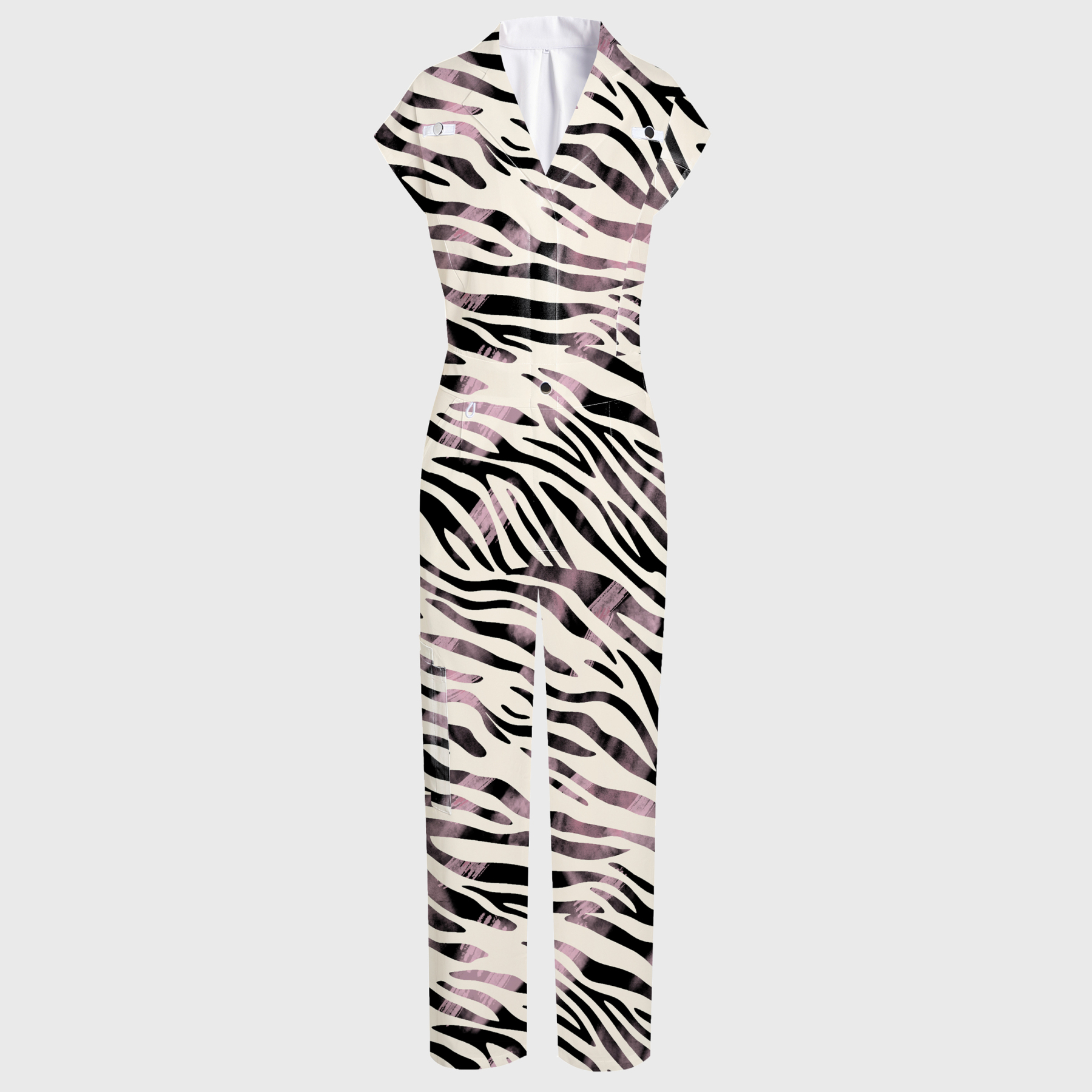 Women's Wide Leg Zebra Print Scrub Jumpsuit