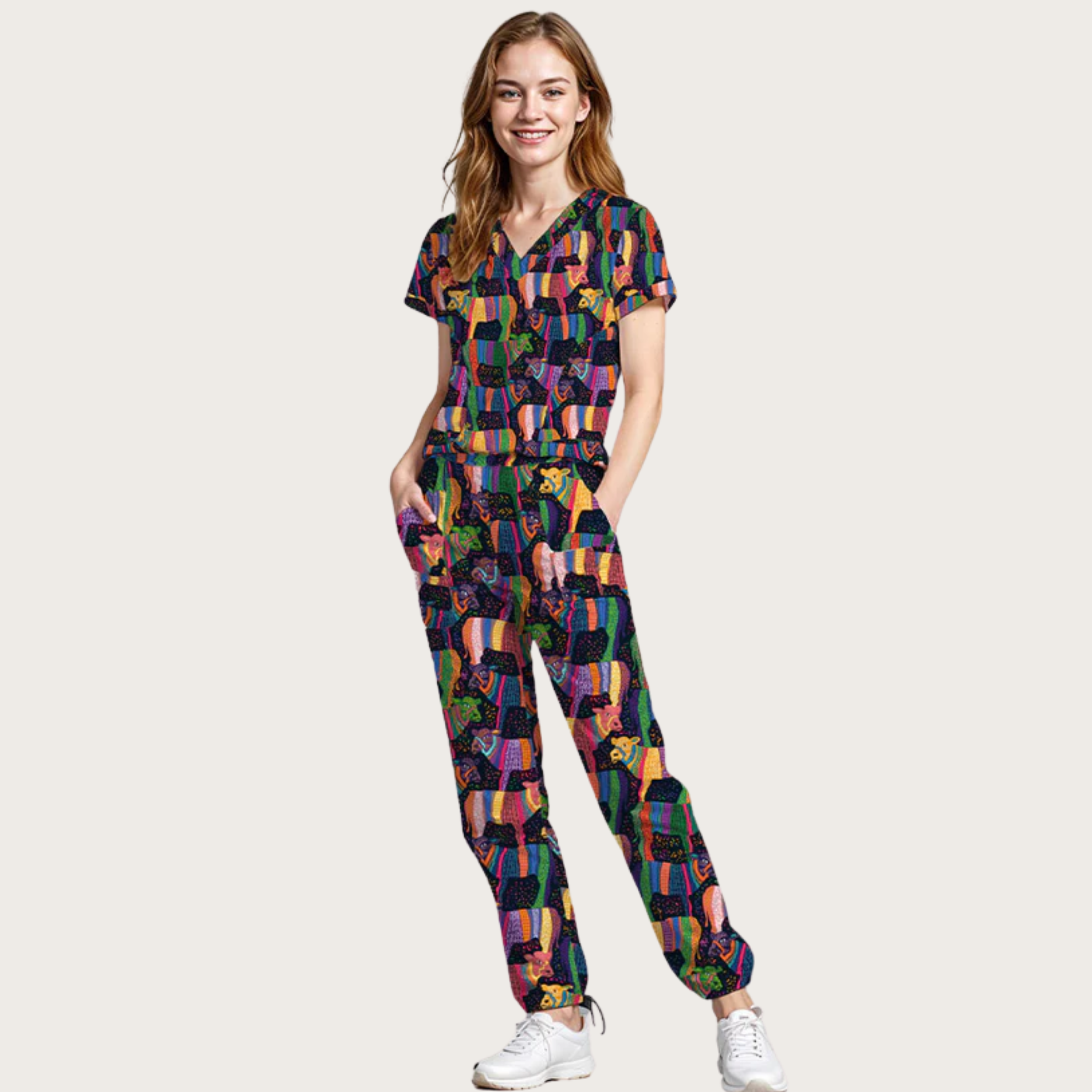 Women's Cows Parade V-neck Scrub Top