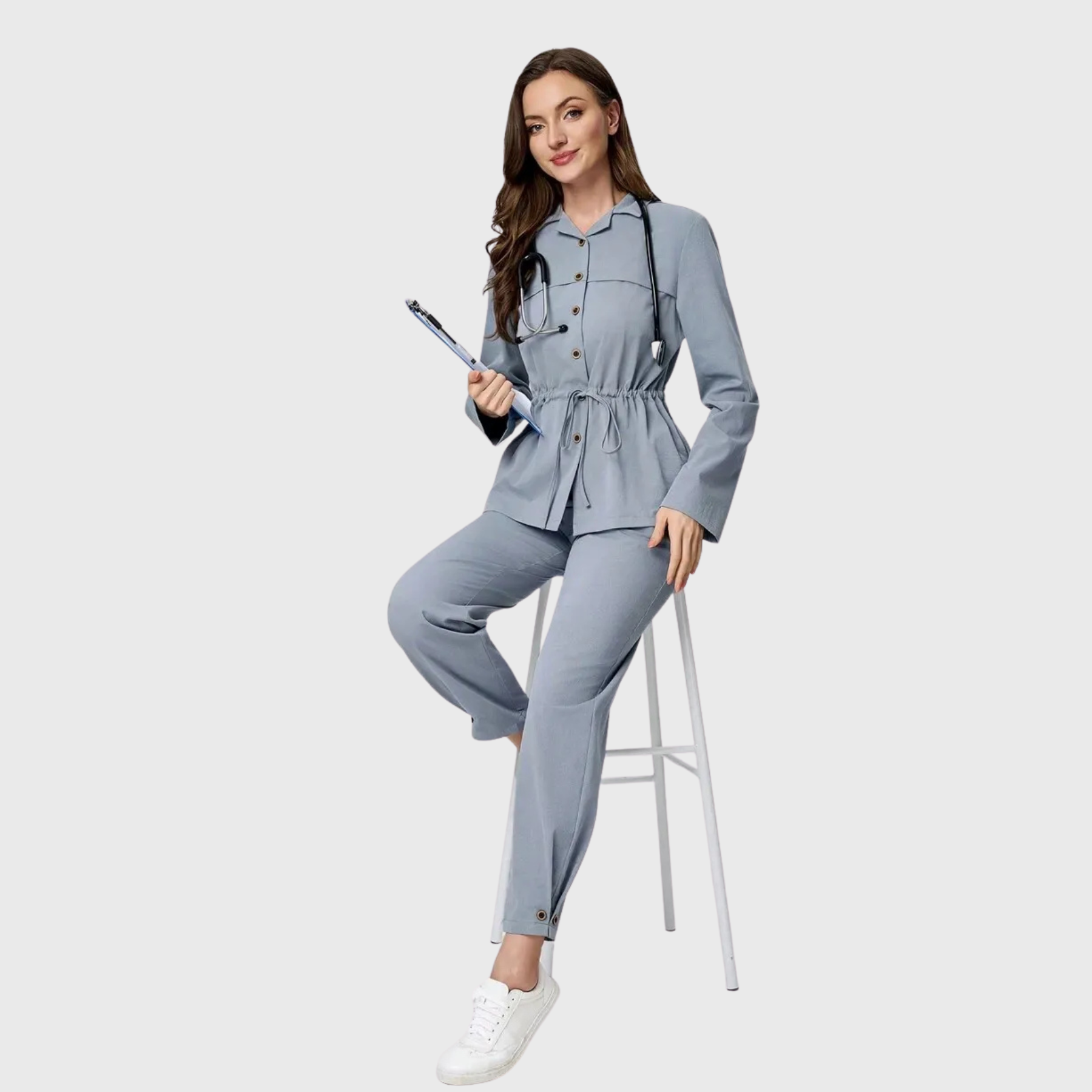 Women's Long Sleeve Lapel Nurse Scrub Set