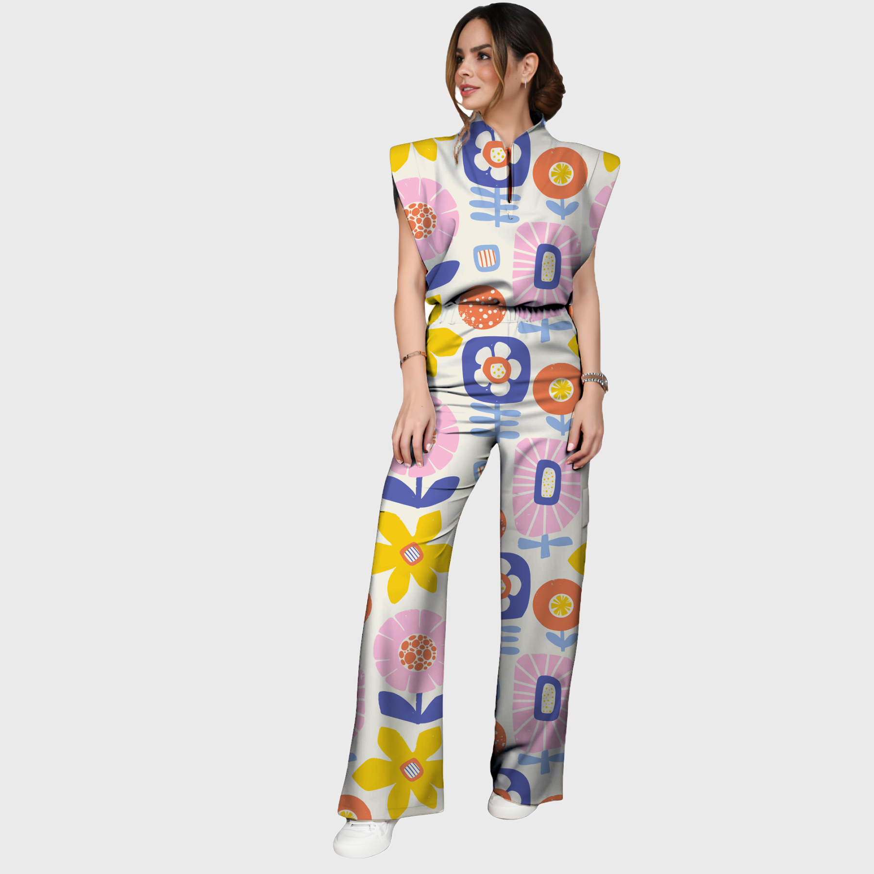 Women's Cute Spring Floral Printed Scrub Set SP19