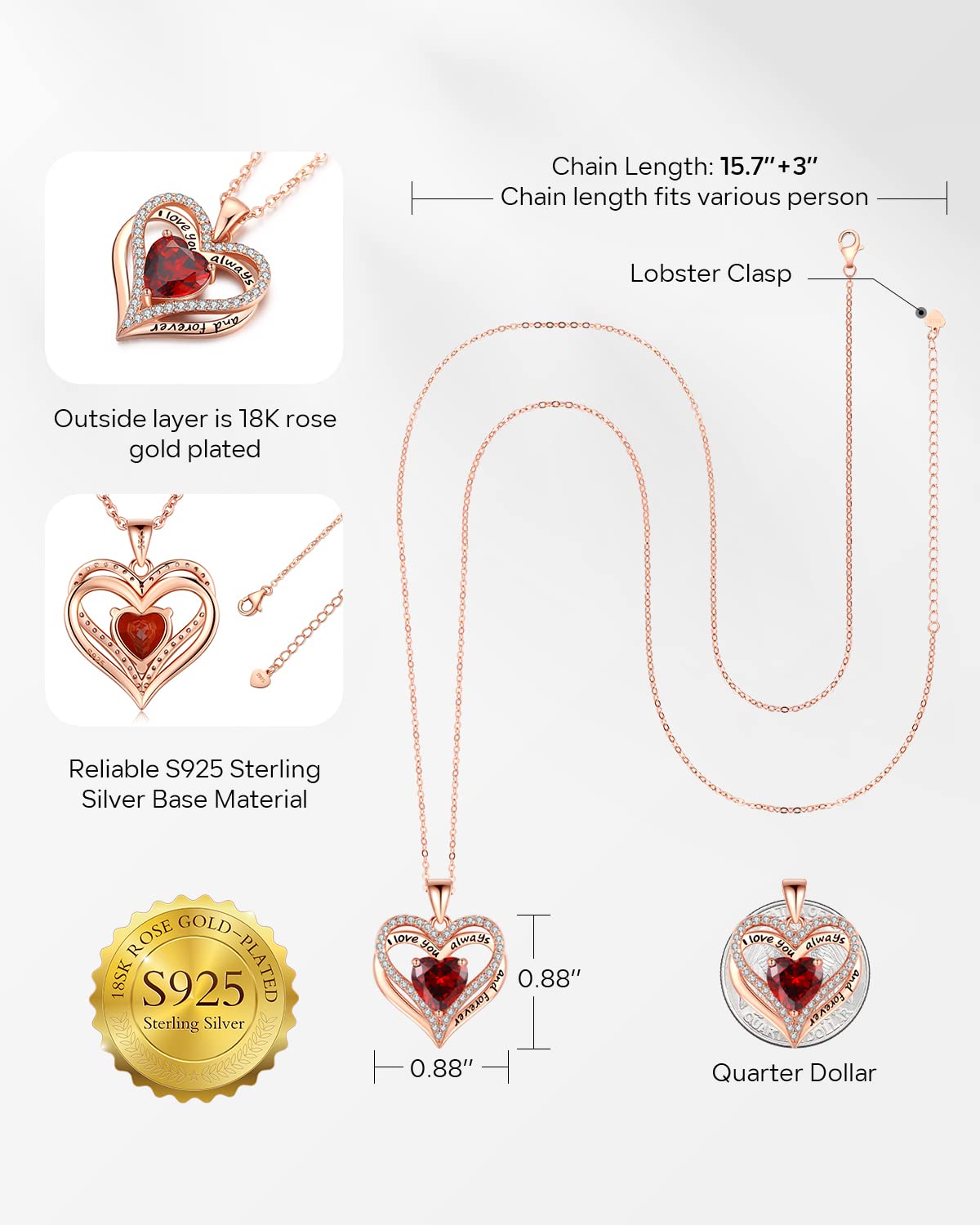 Double Heart Moon birthstone - Love Gift for Women