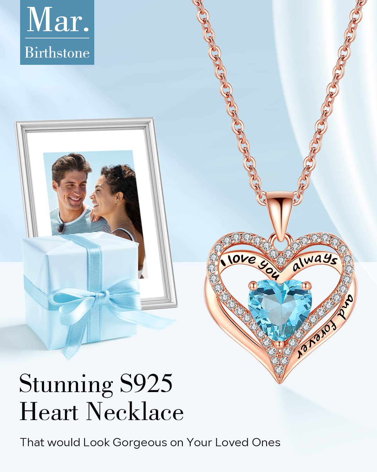 Double Heart Moon birthstone - Love Gift for Women