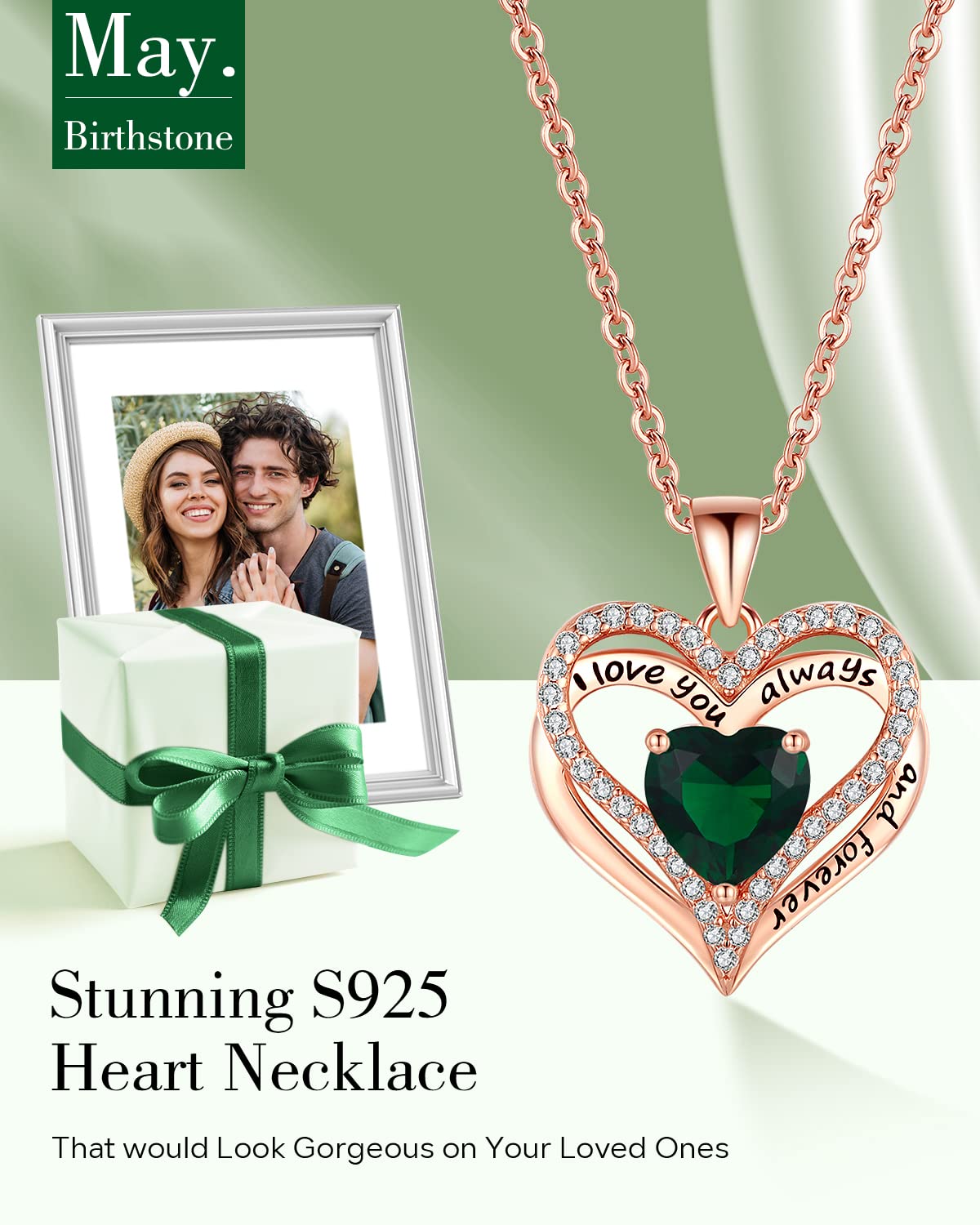 Double Heart Moon birthstone - Love Gift for Women