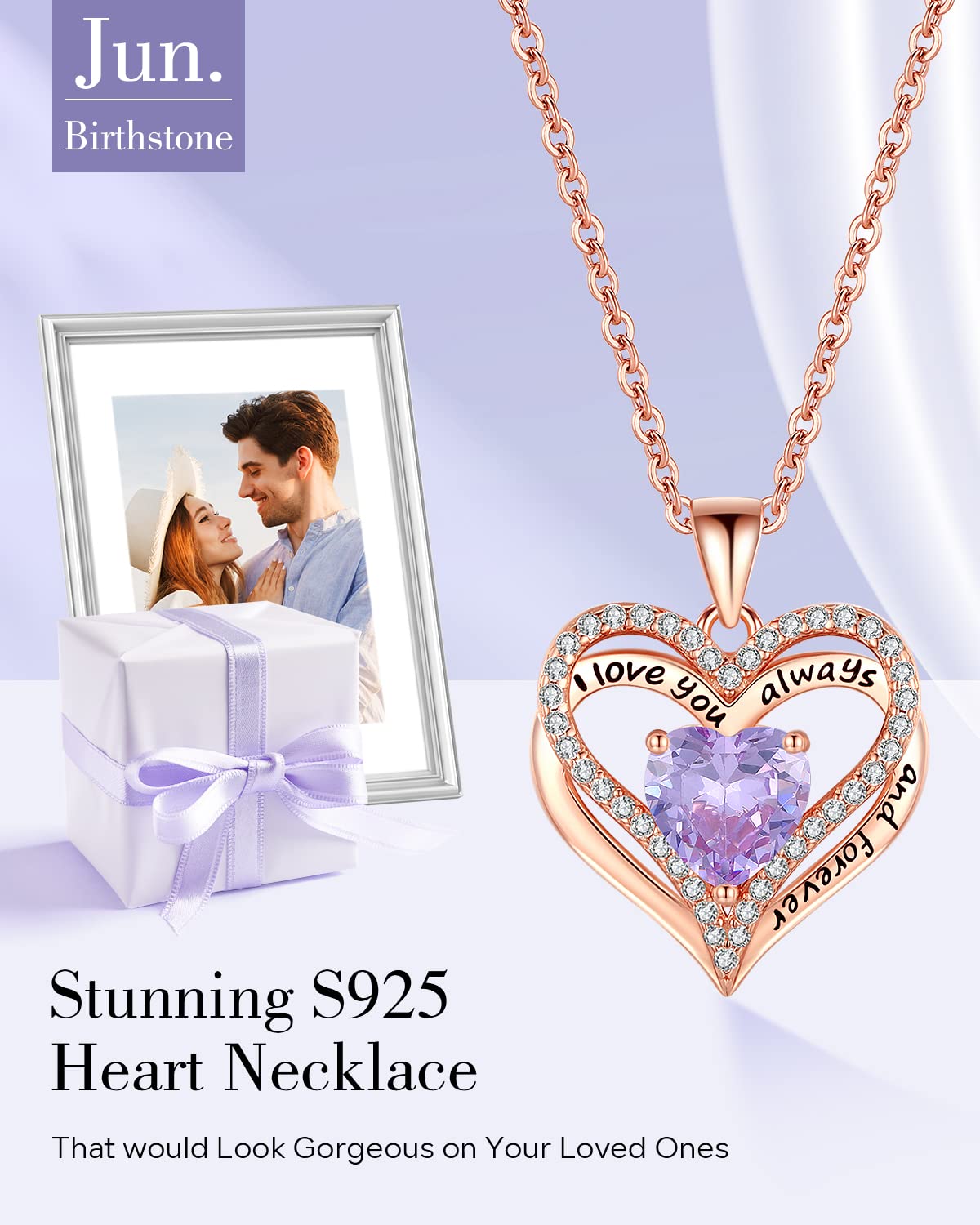 Double Heart Moon birthstone - Love Gift for Women