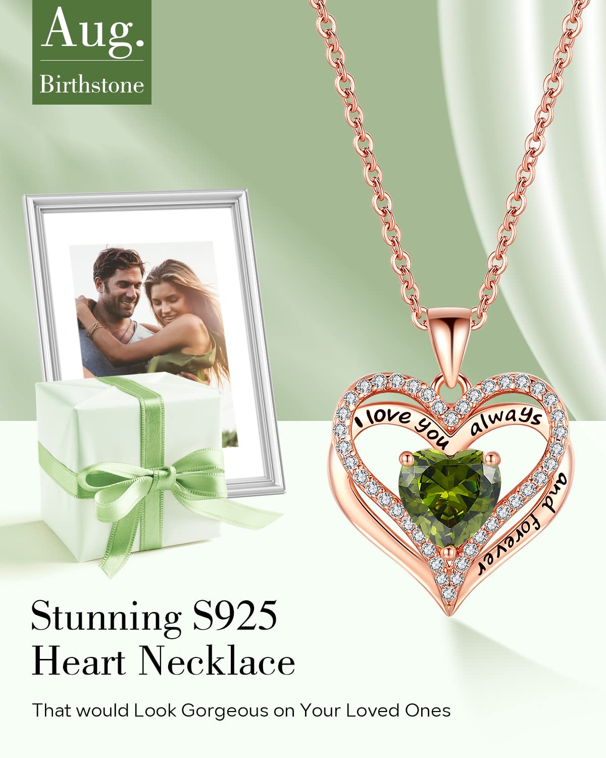 Double Heart Moon birthstone - Love Gift for Women