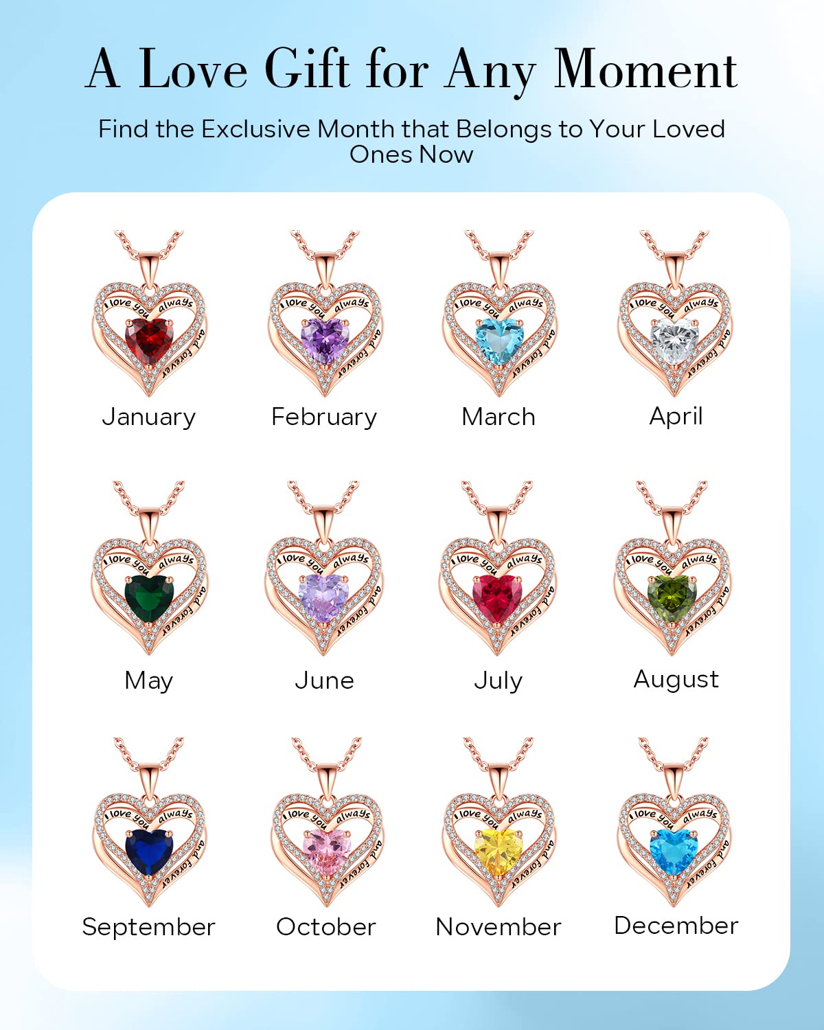 Double Heart Moon birthstone - Love Gift for Women