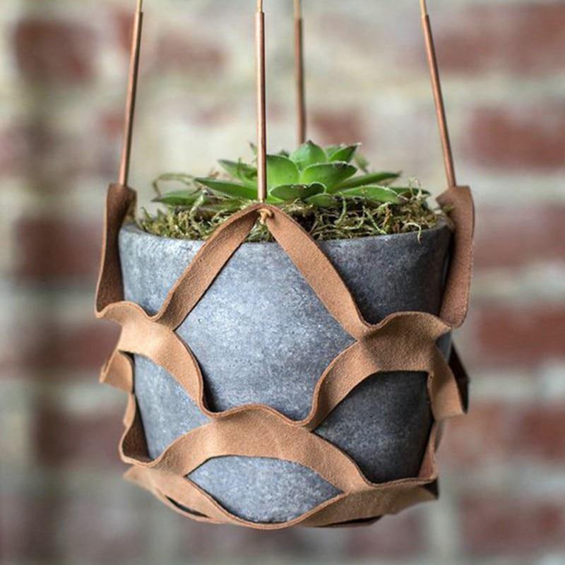 Plant Hanger made with Vegan Leather and Rope