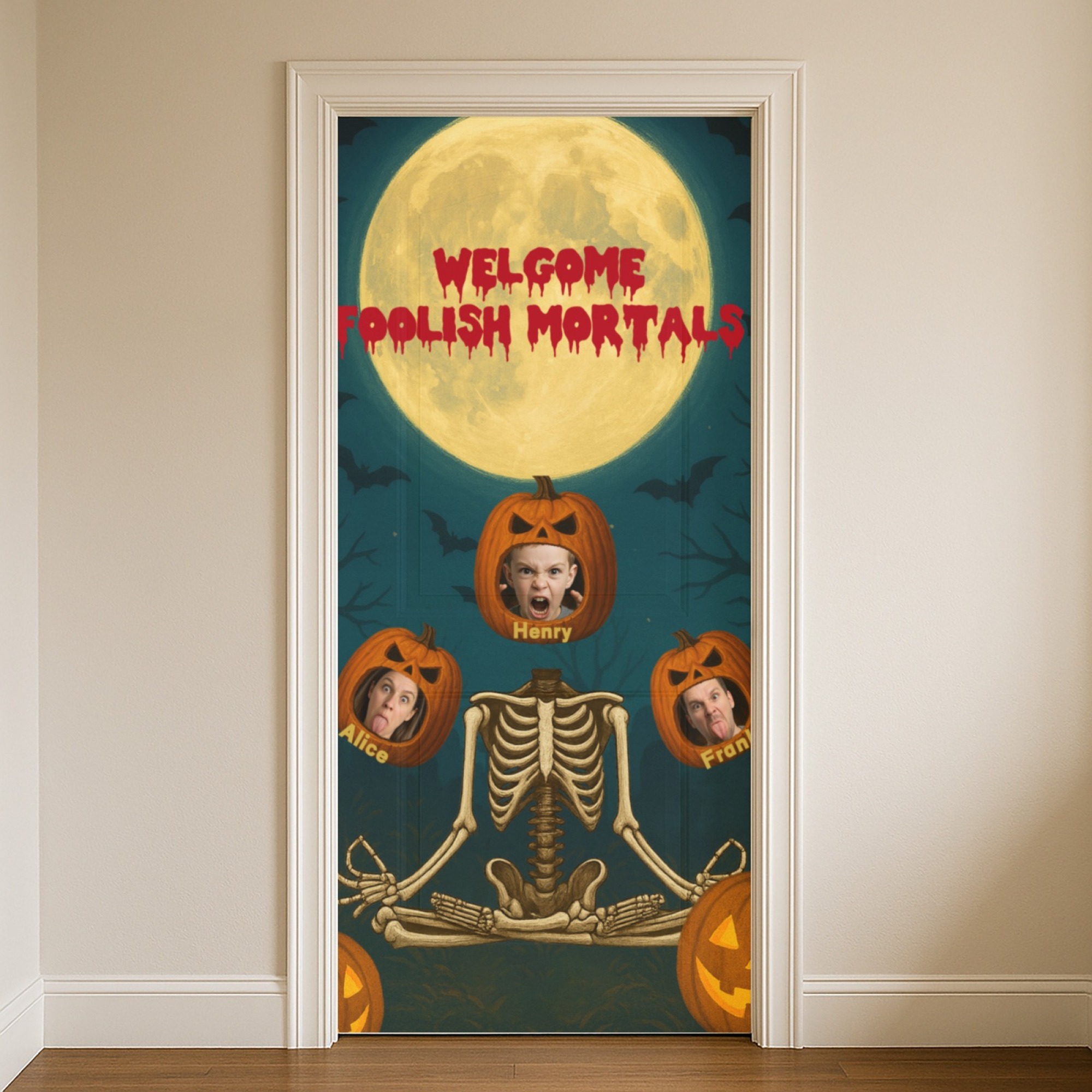 Custom Head Skeleton Pumpkin Door Cover