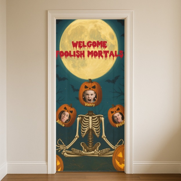 Custom Head Skeleton Pumpkin Door Cover