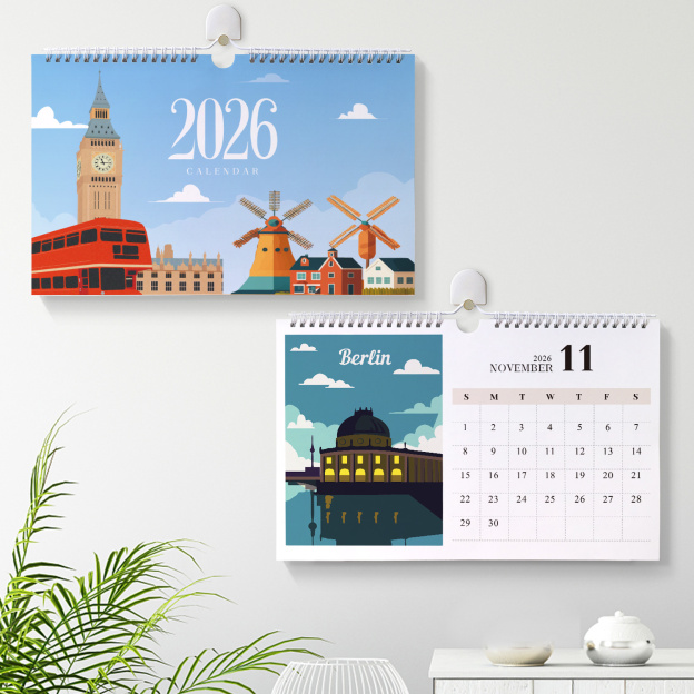 Spiral-Bound Cityscape Art Calendar 2026