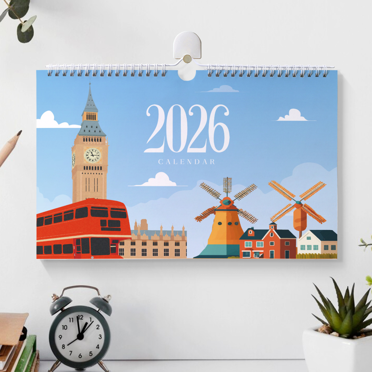 Spiral-Bound Cityscape Art Calendar 2026