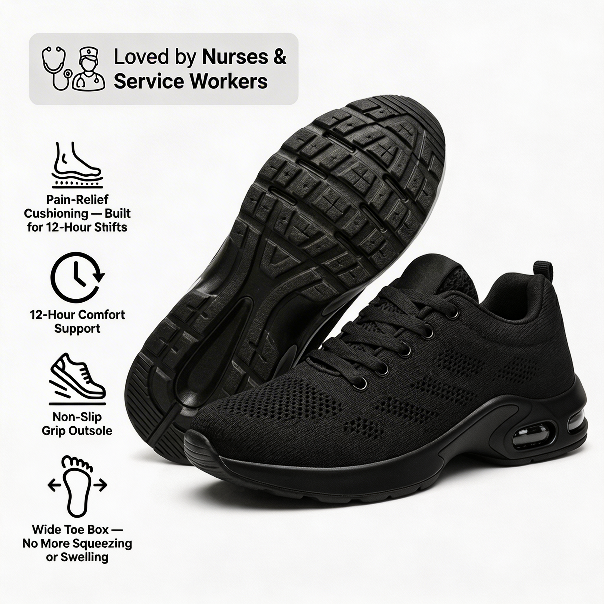 Ortho-Wear™ Pro — 12-Hour Shift Shoes for All-Day Foot, Knee & Back Pain Relief