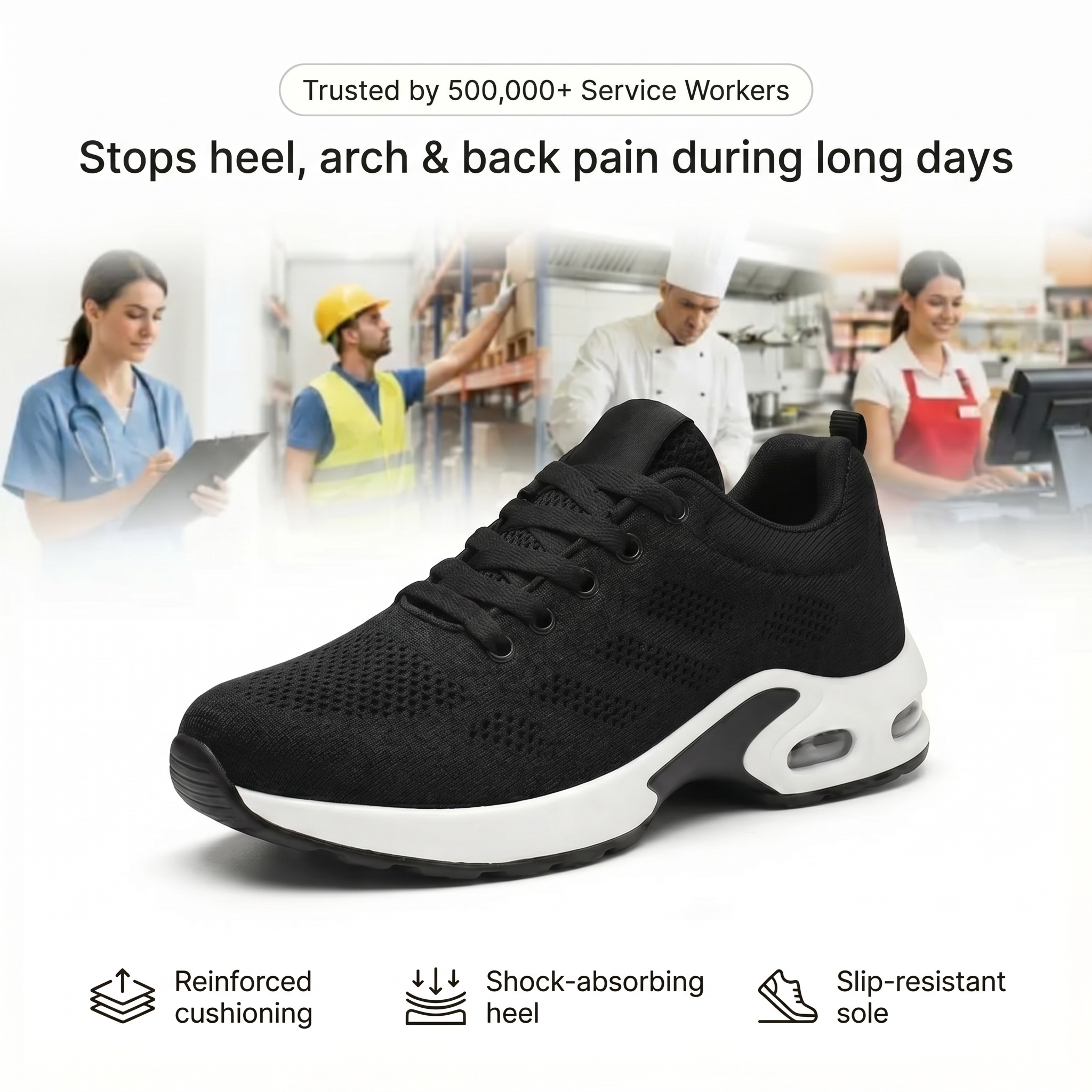 Ortho-Wear™ Pro — 12-Hour Shift Shoes for All-Day Foot, Knee & Back Pain Relief