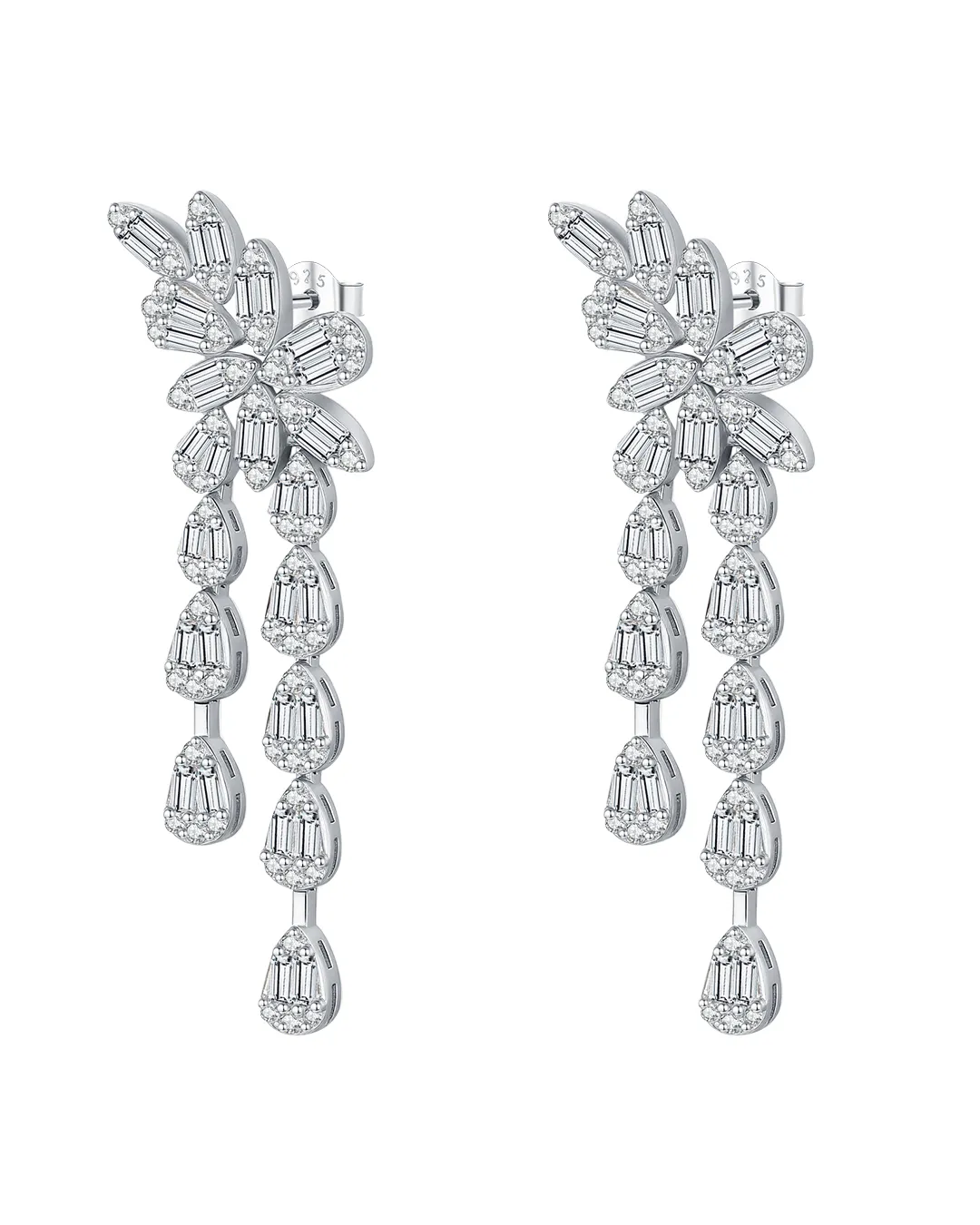 Baguette Waterdrop Silver Drop Earrings - KoraGlo​​