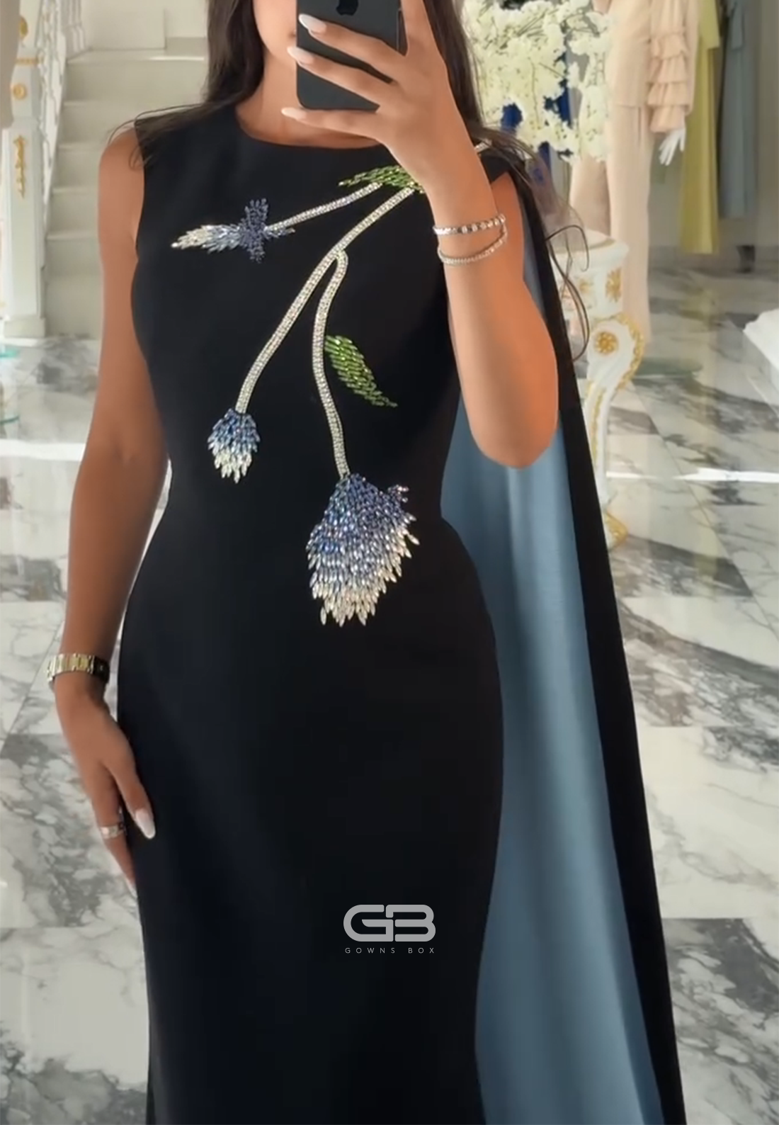 Sleeveless Floor-Length Bateau Neck Trumpet Evening Gowns with Beading and Cape