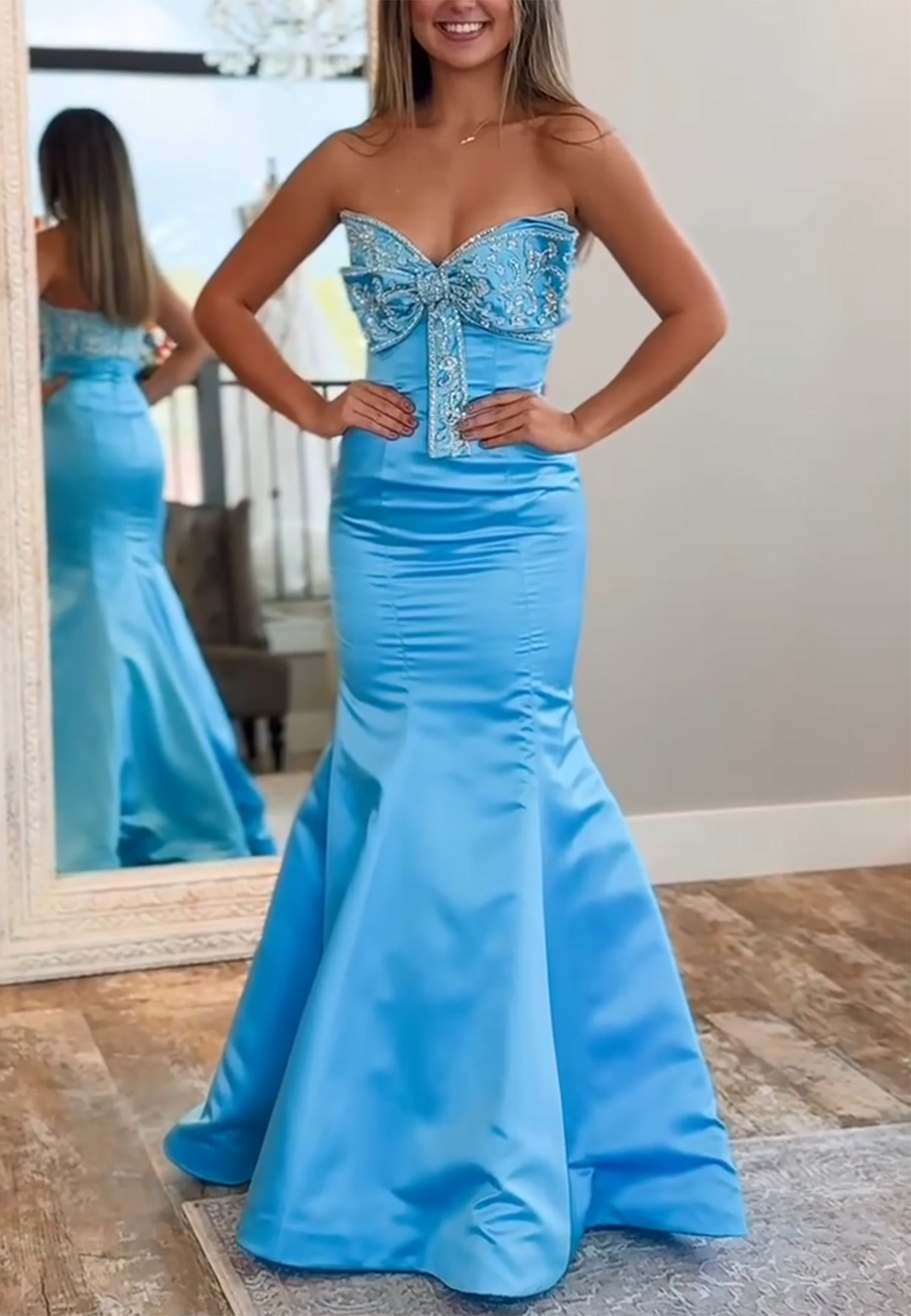 Blue Mermaid Prom Dresses with Bowknot