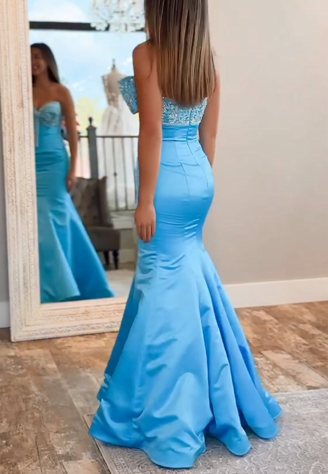 Blue Mermaid Prom Dresses with Bowknot