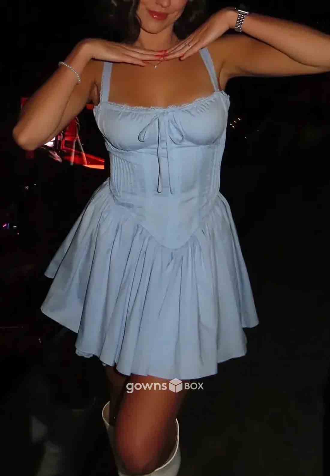 Cute Regular Straps A-Line Sleeveless Mini Homecoming Dresses with Bowknot-GownsBox