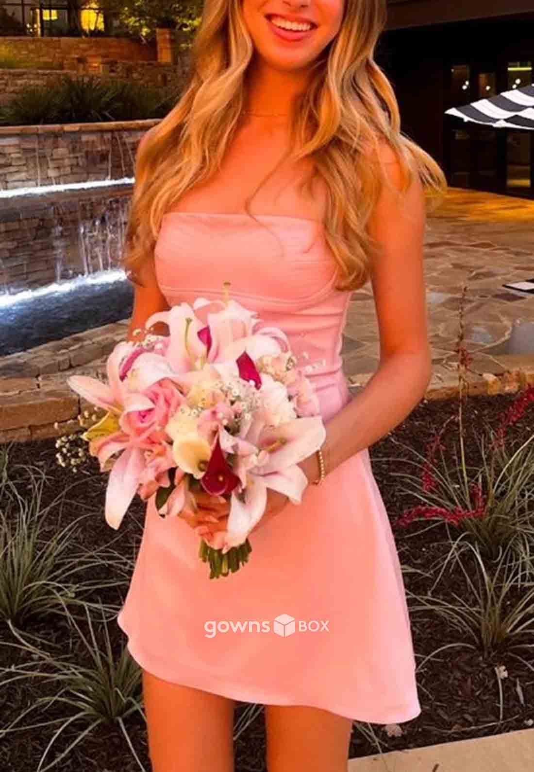 Square Neck Sleeveless Regular Straps A-Line Mini Homecoming Dresses-GownsBox