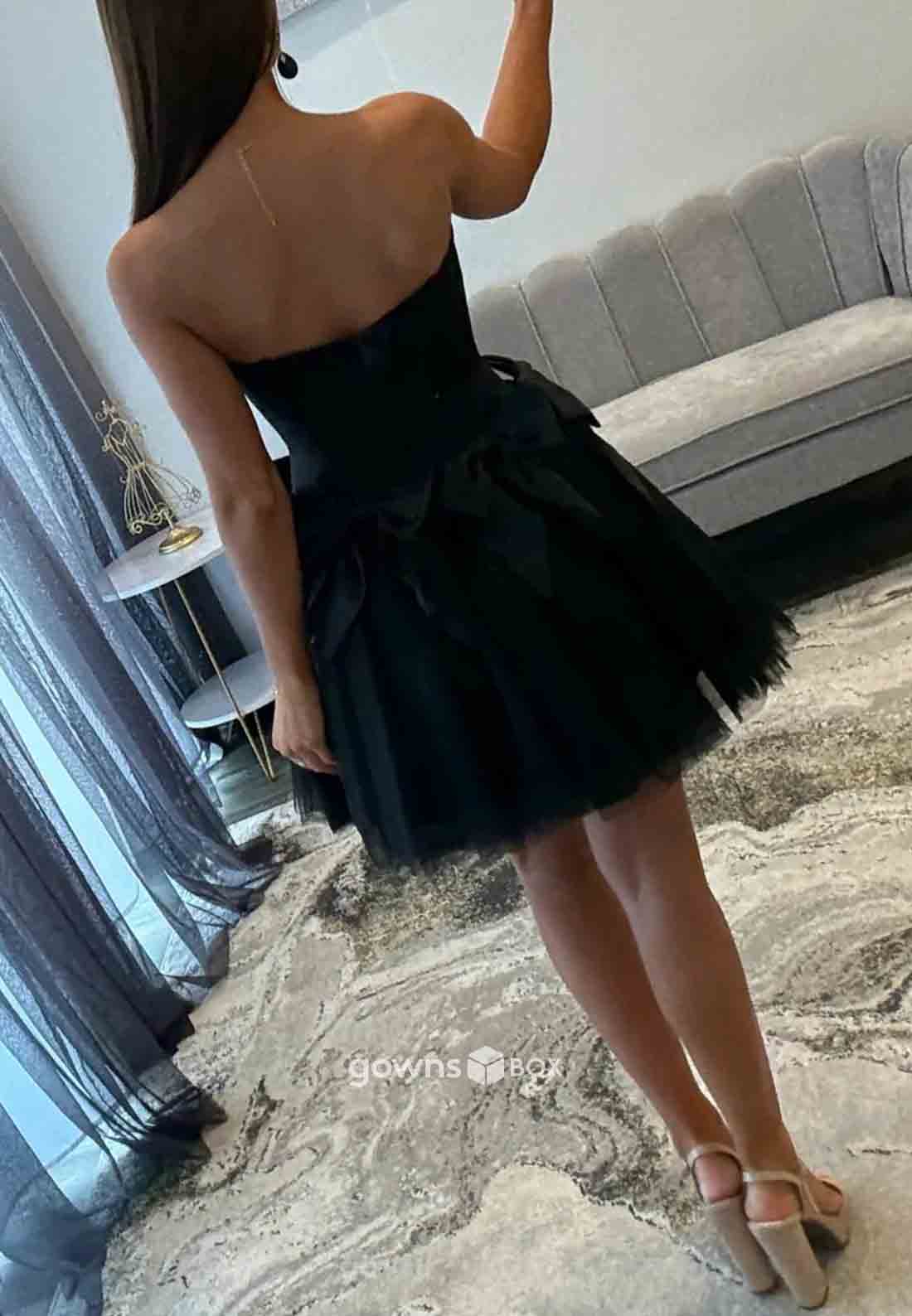 Strapless A-Line Low Back Sleeveless with Bowknot Short Homecoming Dresses-GownsBox