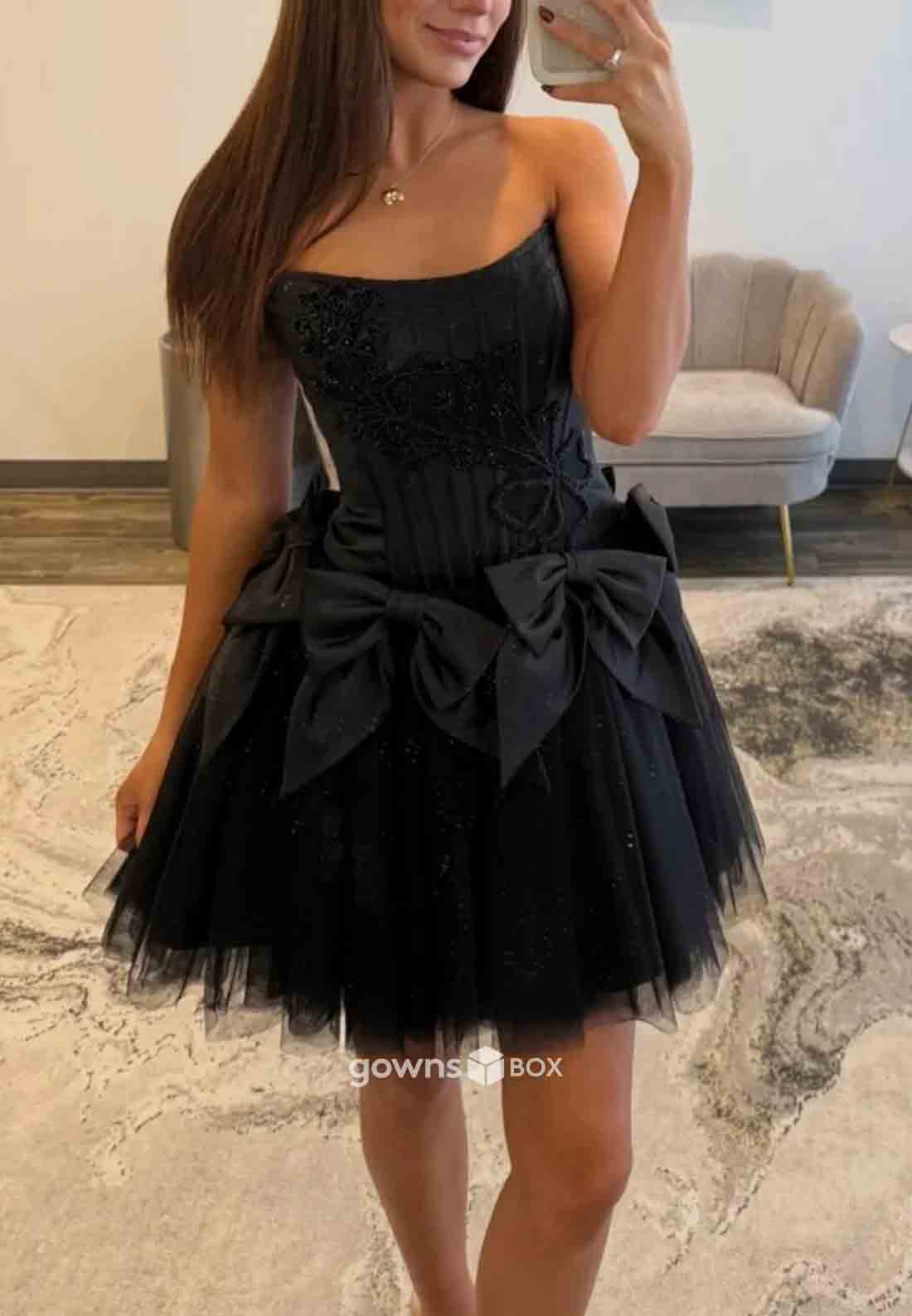 Strapless A-Line Low Back Sleeveless with Bowknot Short Homecoming Dresses-GownsBox