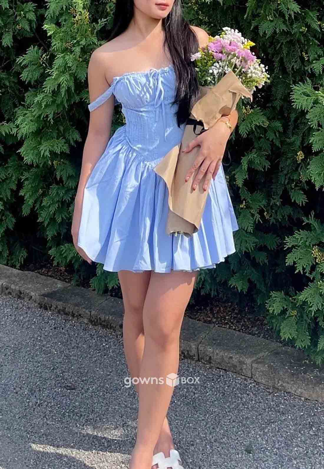 Cute Regular Straps A-Line Sleeveless Mini Homecoming Dresses with Bowknot-GownsBox