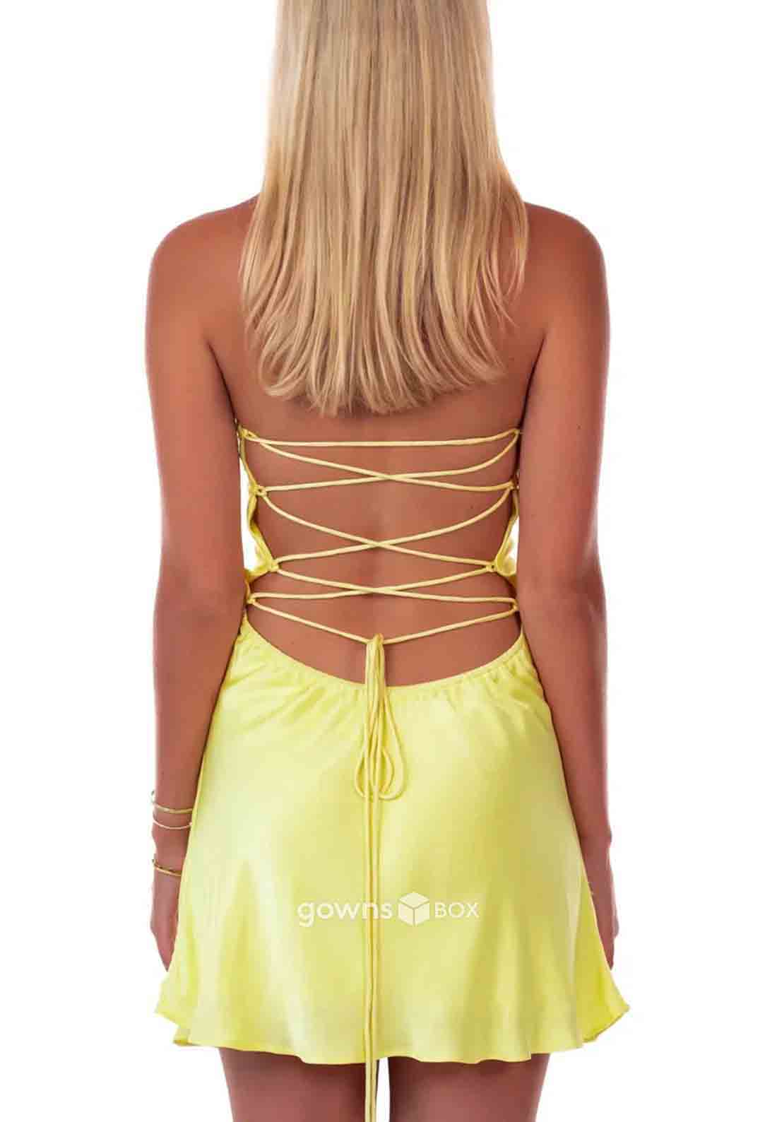 Sexy Halter Sleeveless Tie Back Spaghetti Straps Sheath Mini Homecoming Dresses-GownsBox