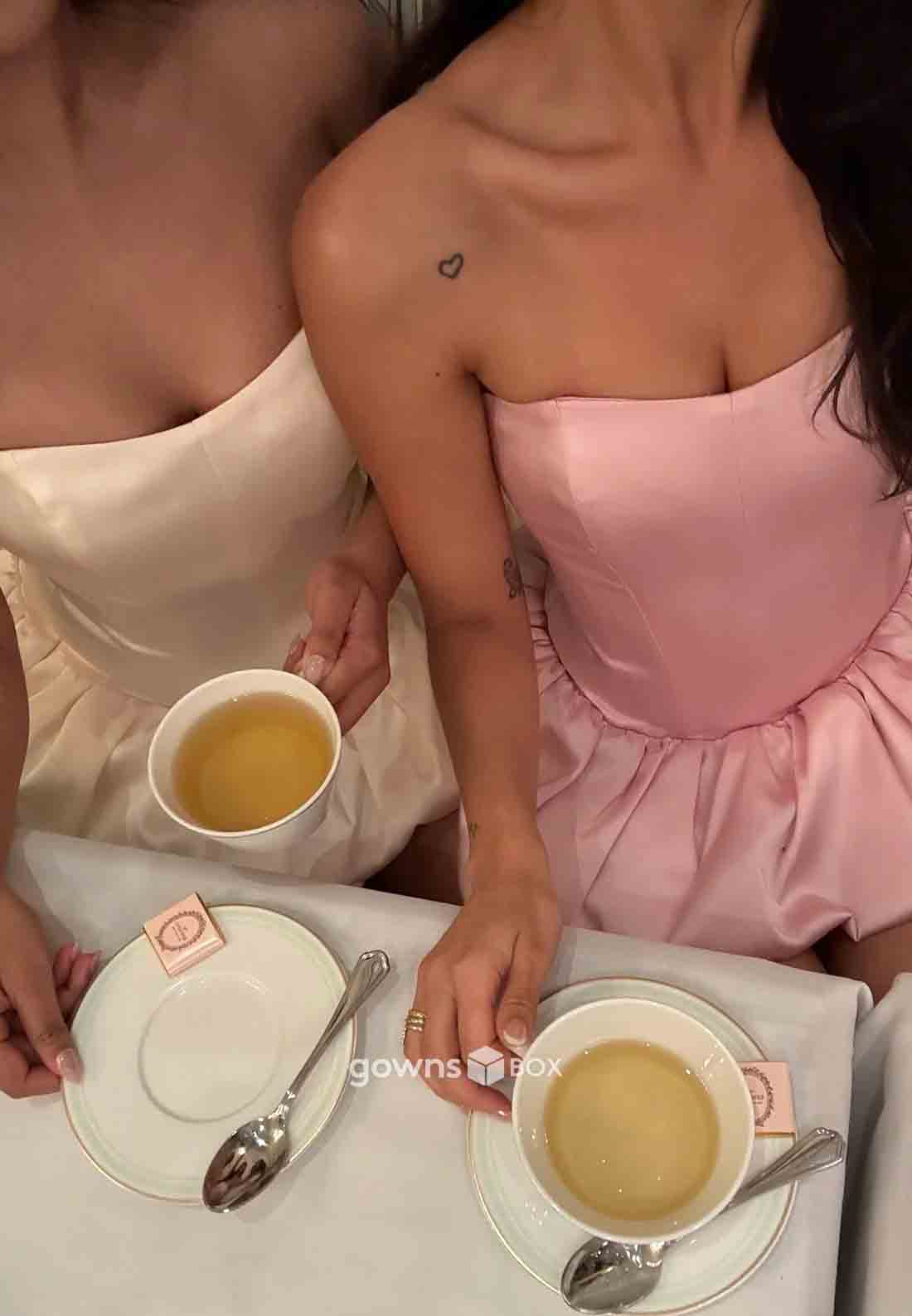 A-Line Pink Strapless Tie Back Sleeveless Pleated Mini Homecoming Dresses-GownsBox