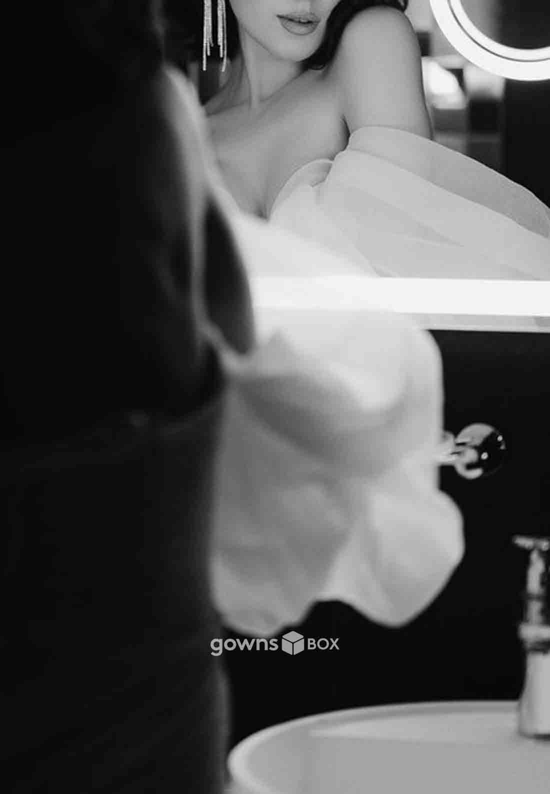 Off-Shoulder Strapless Asymmetrical Glitter High Slit Sweetheart Wedding Dresses-GownsBox