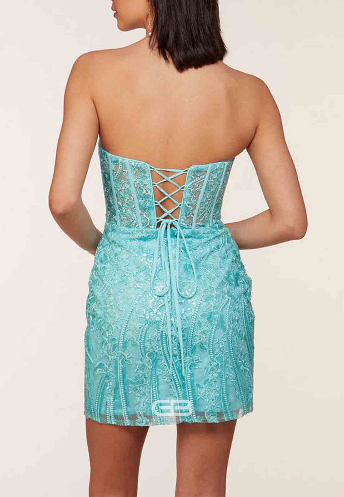 Strapless Glitter Flowers Sheath Short Homecoming Dress with Side Slit