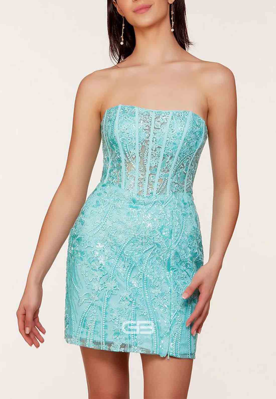 Gorgeous A-Line One Shoulder Blue Printed Short Homecoming Dress with 