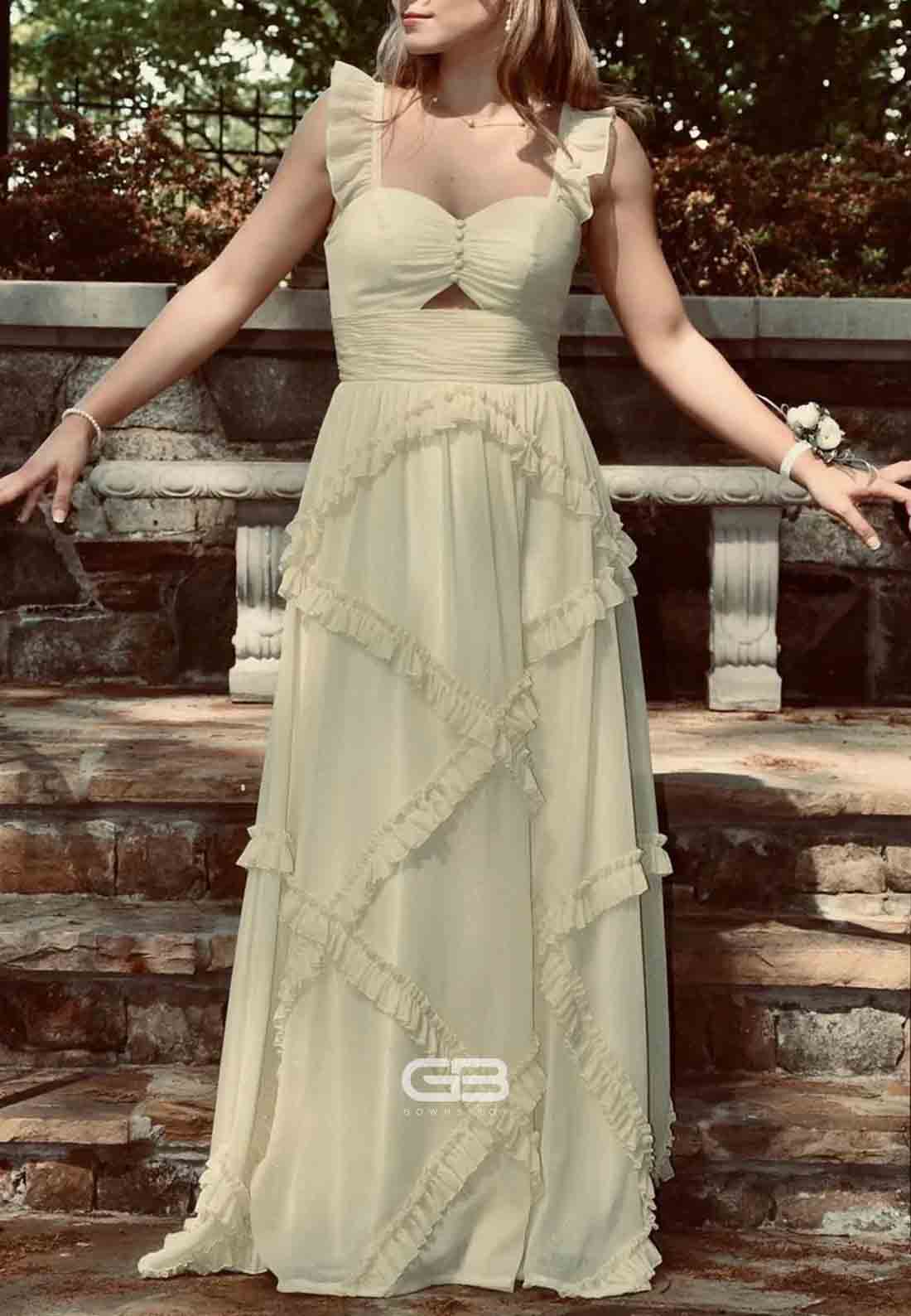 Cute Blue A line Sweetheart Floor-Length Prom Dress with Ruffles