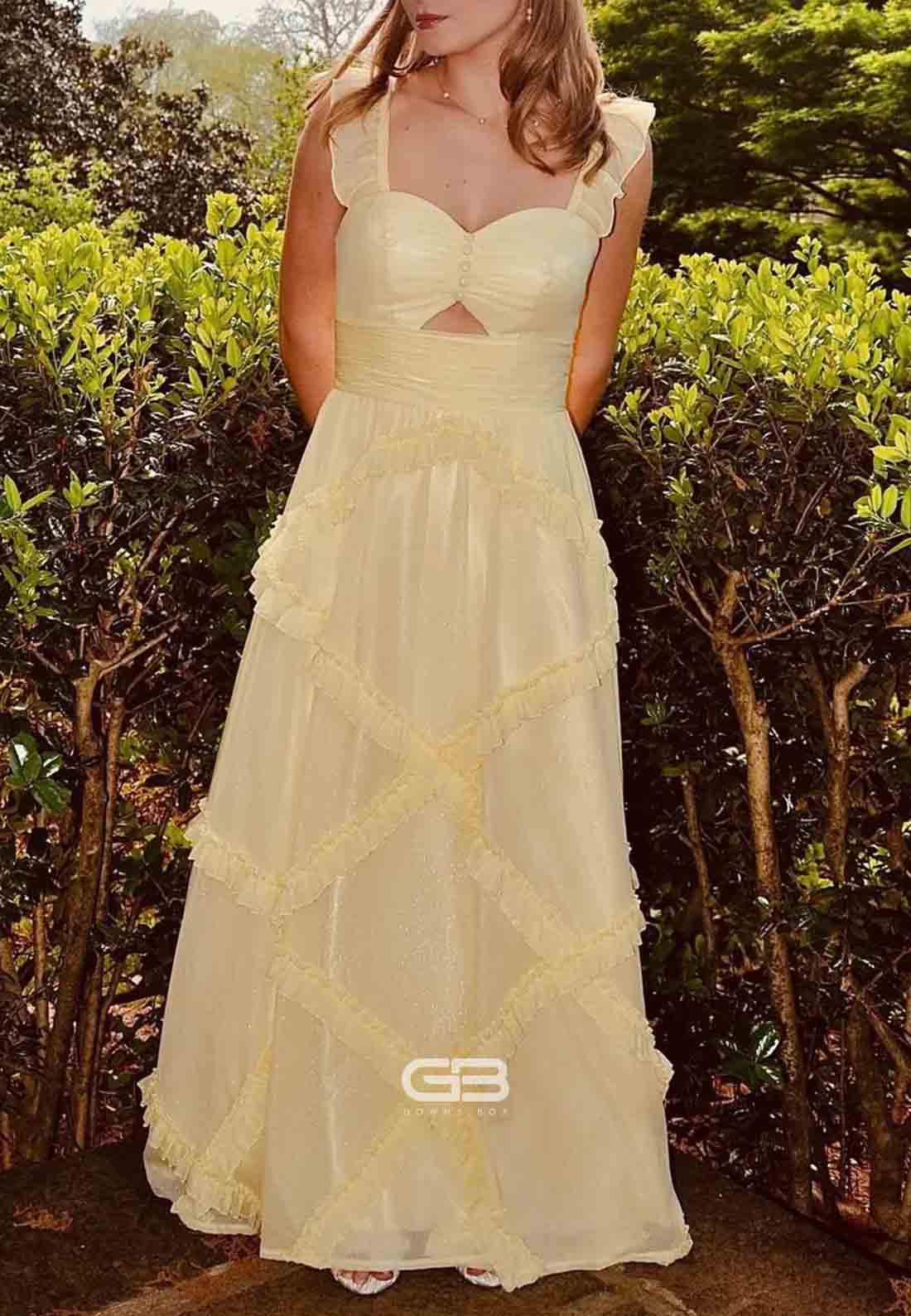 Cute Blue A line Sweetheart Floor-Length Prom Dress with Ruffles