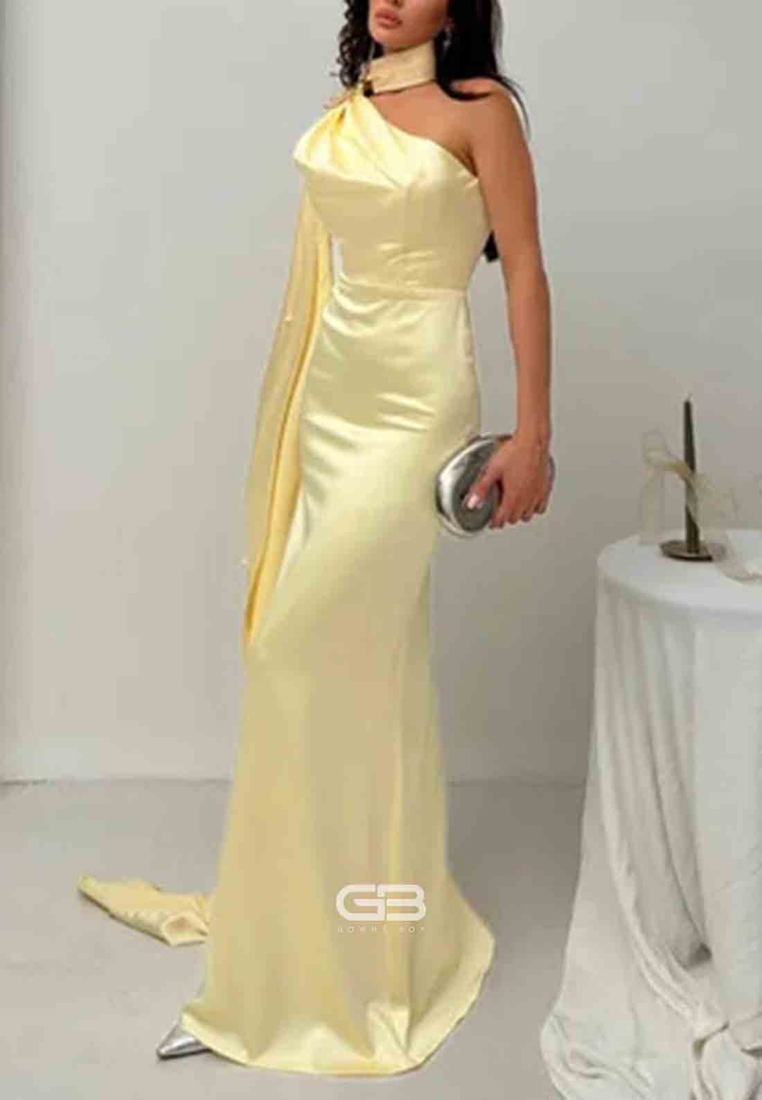 Yellow Side Draping Halter 