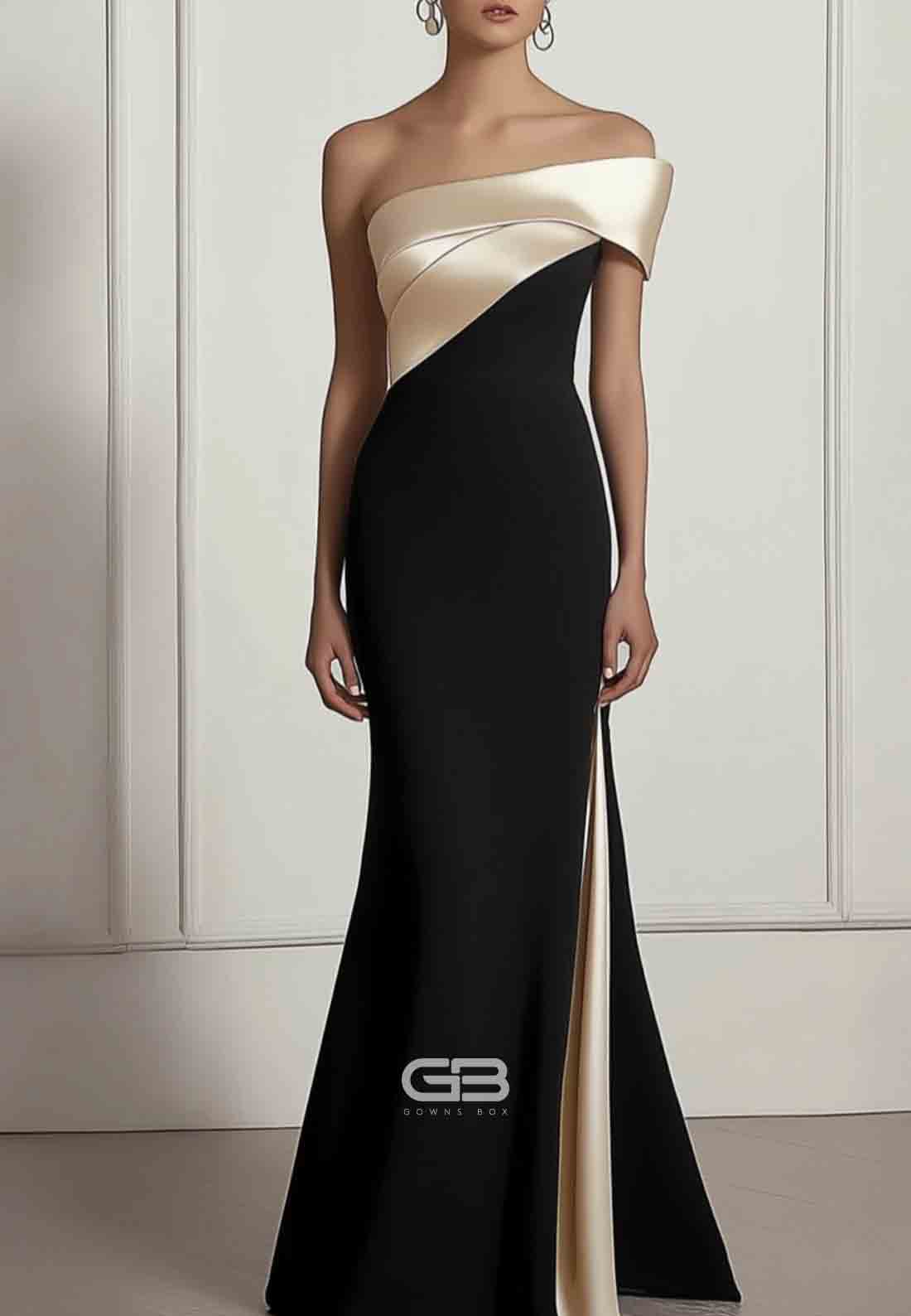 Formal Prom Dress Off the Shoulder Trumpet Satin Side Slit Maxi Dress