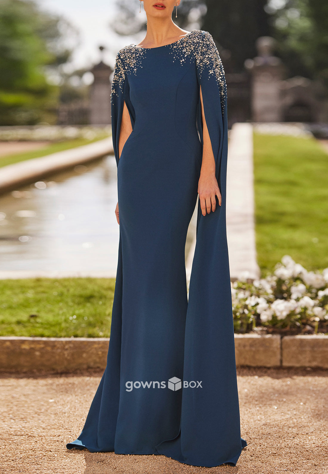 Elegant Floor-Length Pleated Flowers Mermaid Applique Mother of Bride Dresses-GownsBox