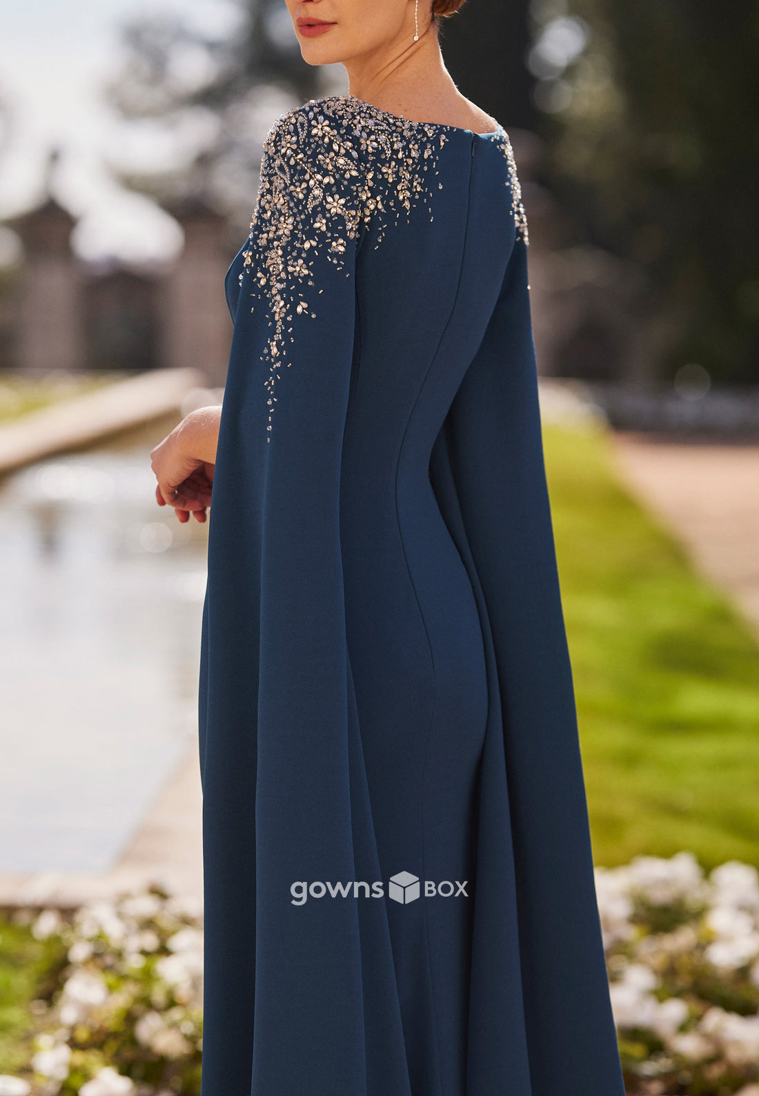 Elegant Floor-Length Pleated Flowers Mermaid Applique Mother of Bride Dresses-GownsBox