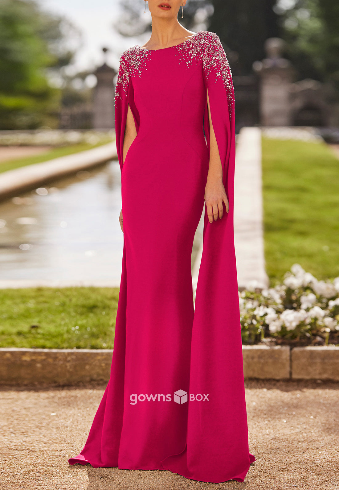 Elegant Floor-Length Pleated Flowers Mermaid Applique Mother of Bride Dresses-GownsBox