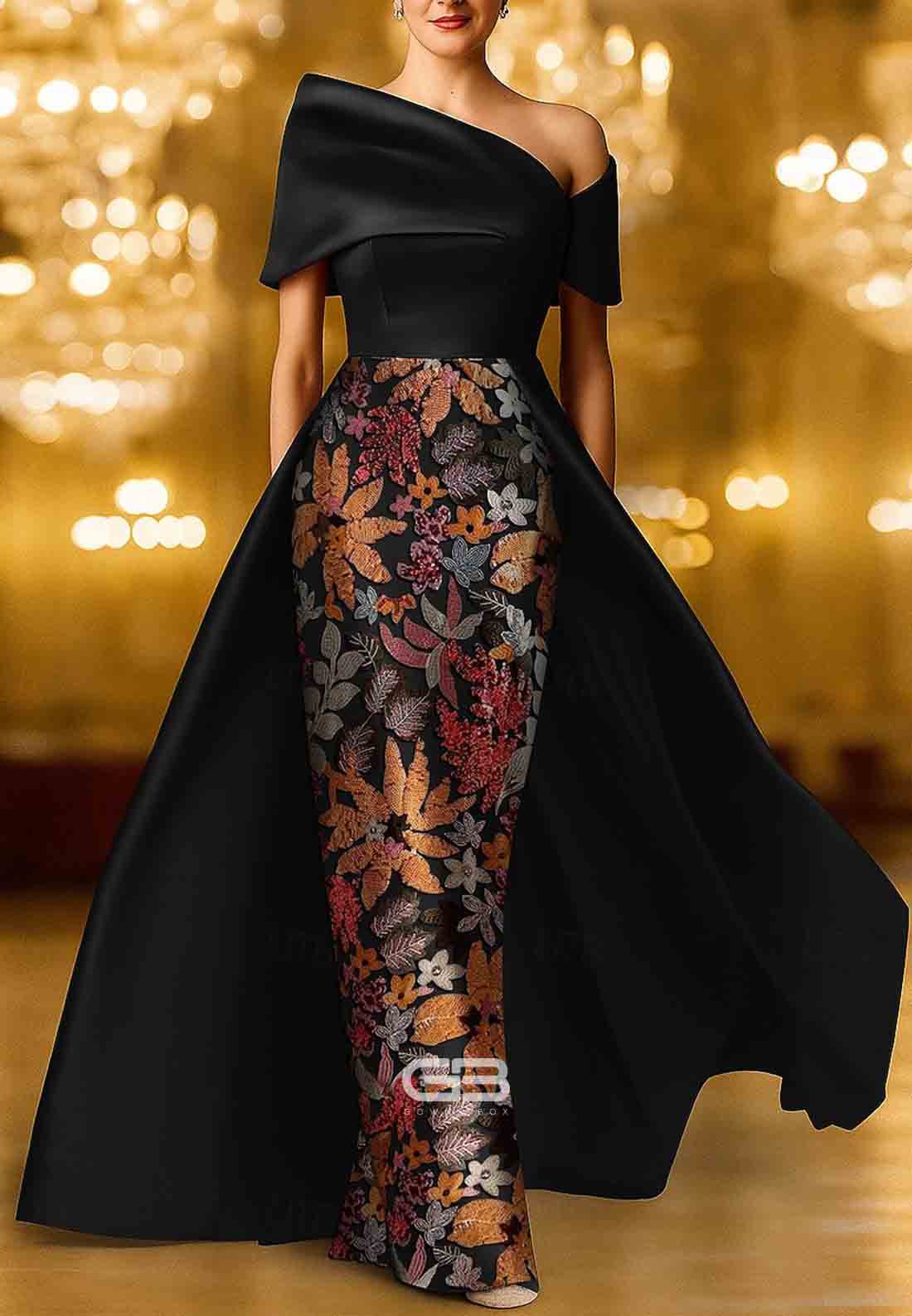 Floral Sparkle Sheath Short Sleeve Vintage Short Sleeve Floor Length Evening Gown