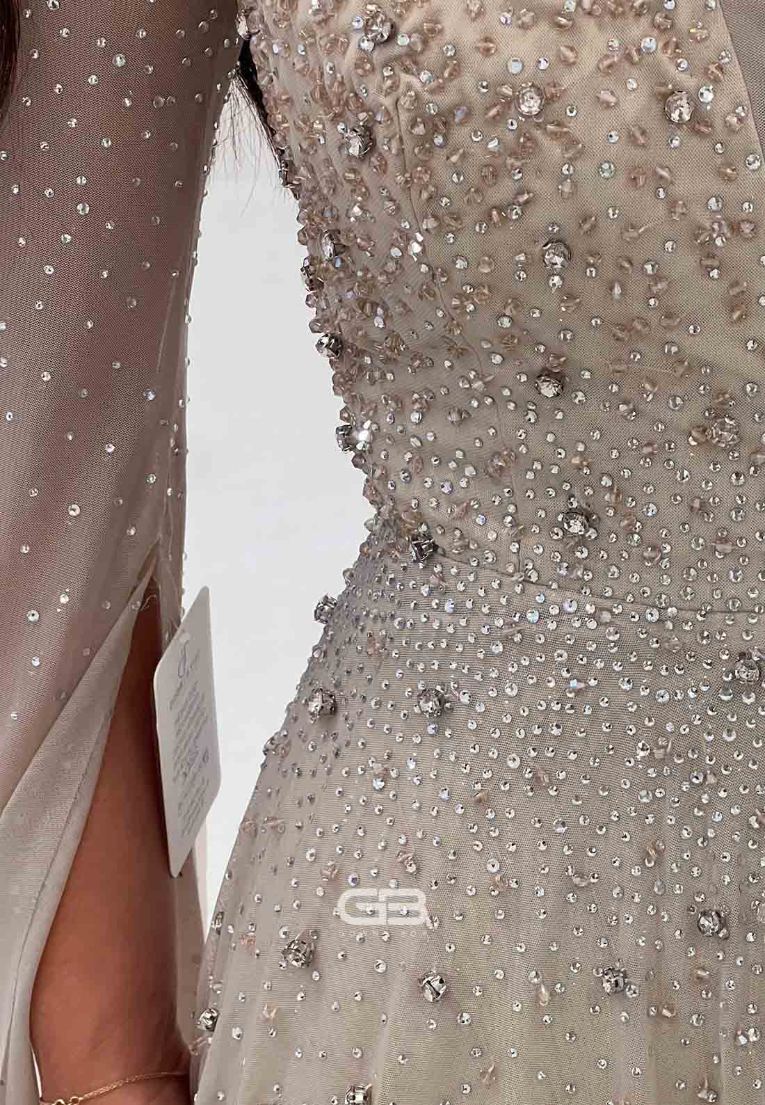 V-Neck A-Line Floor-Length with Beading and Rhinestone