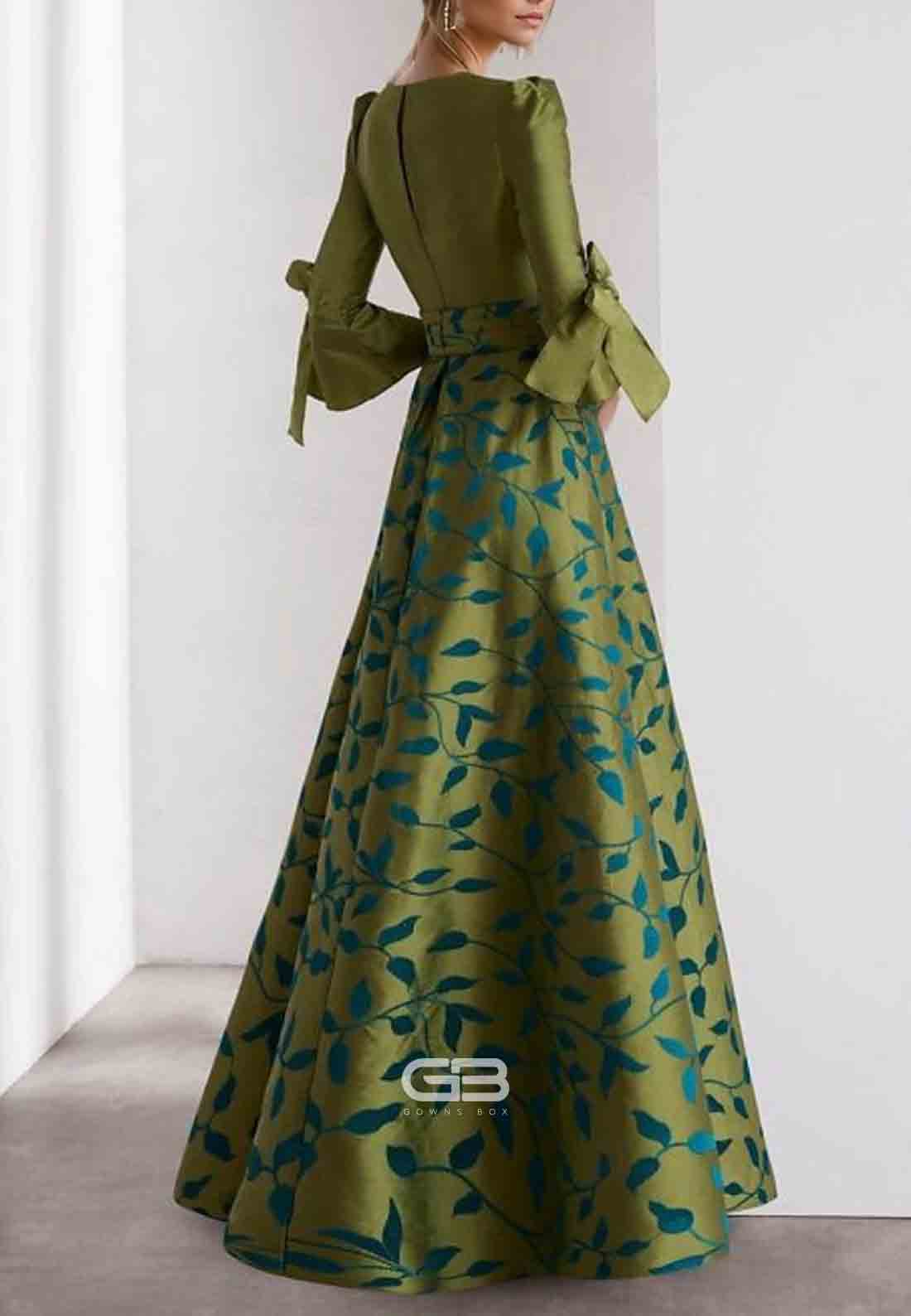 A-Line Evening Gown Formal Wedding Floor Length 3_4 Length Sleeve V NeckMother Of the Bride Dress Satin with Floral Print Bow(s) Slit Race Day Dress Wedding Guest Dress 2025 - JP ¥31198 –P3