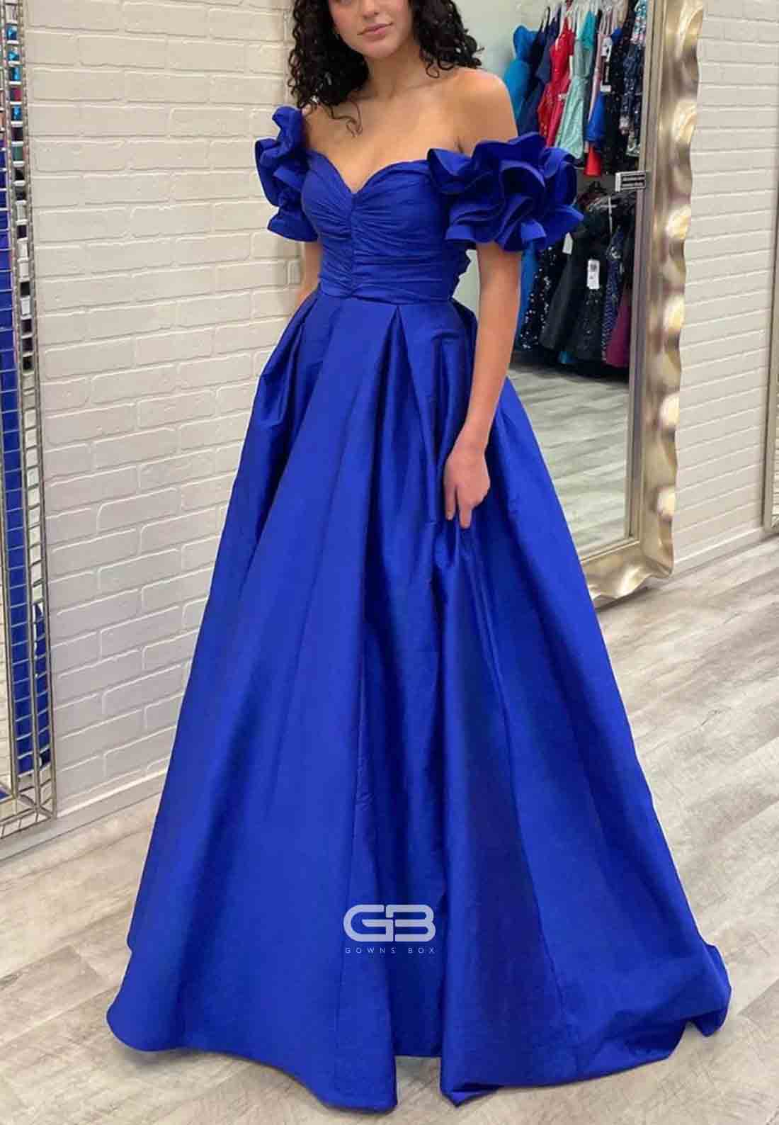 A - Line Yellow Off - the - Shoulder Ruffled Slee 