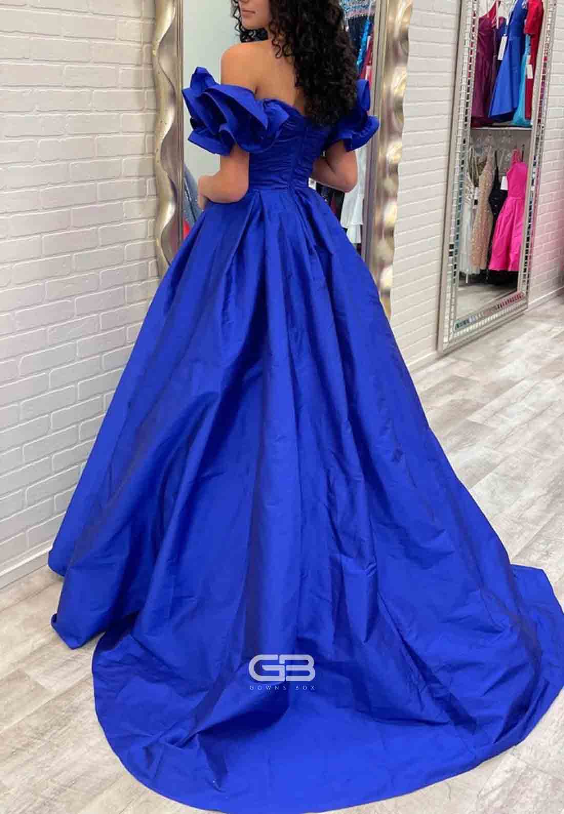 A - Line Yellow Off - the - Shoulder Ruffled Slee 