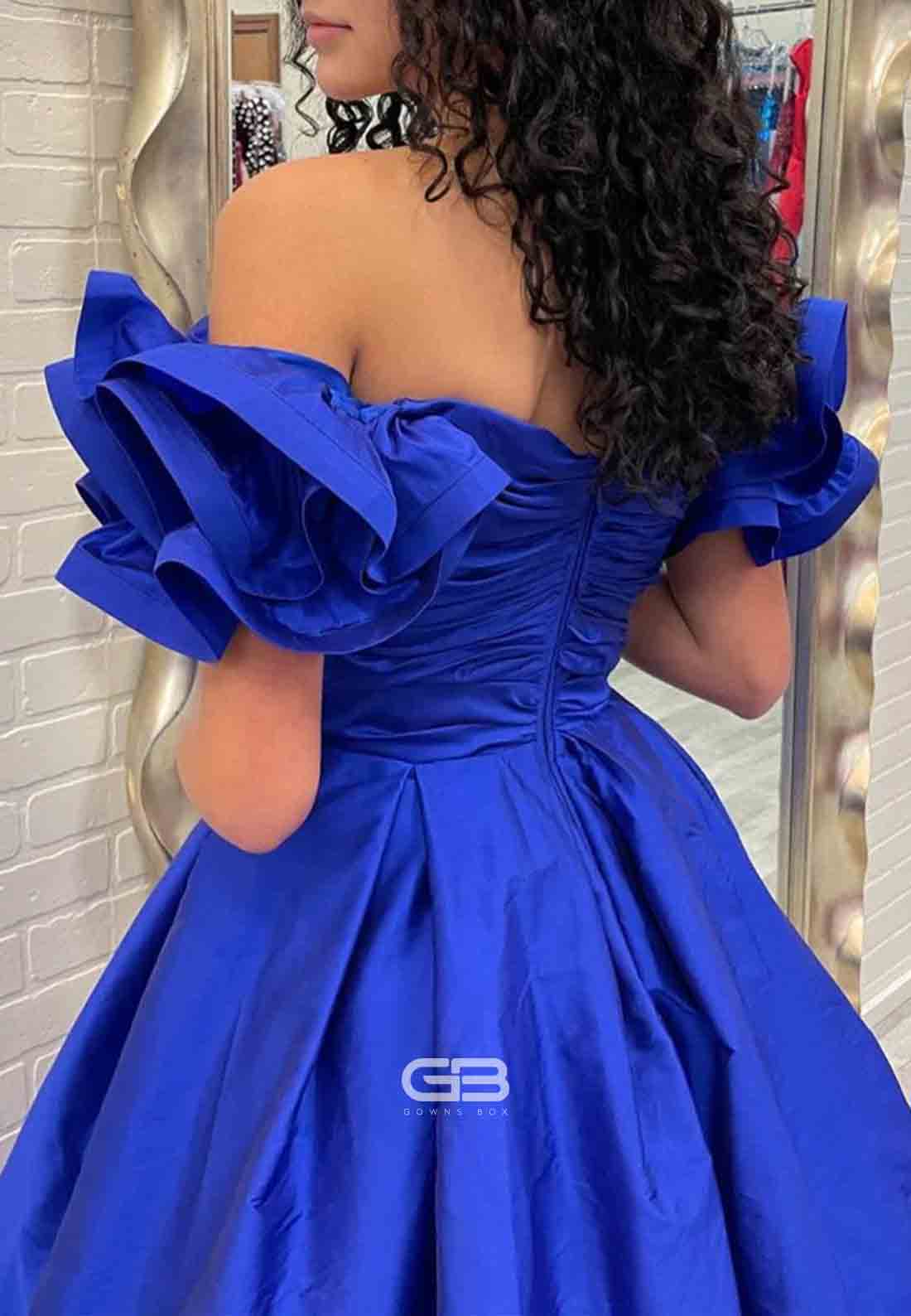 A - Line Yellow Off - the - Shoulder Ruffled Slee 